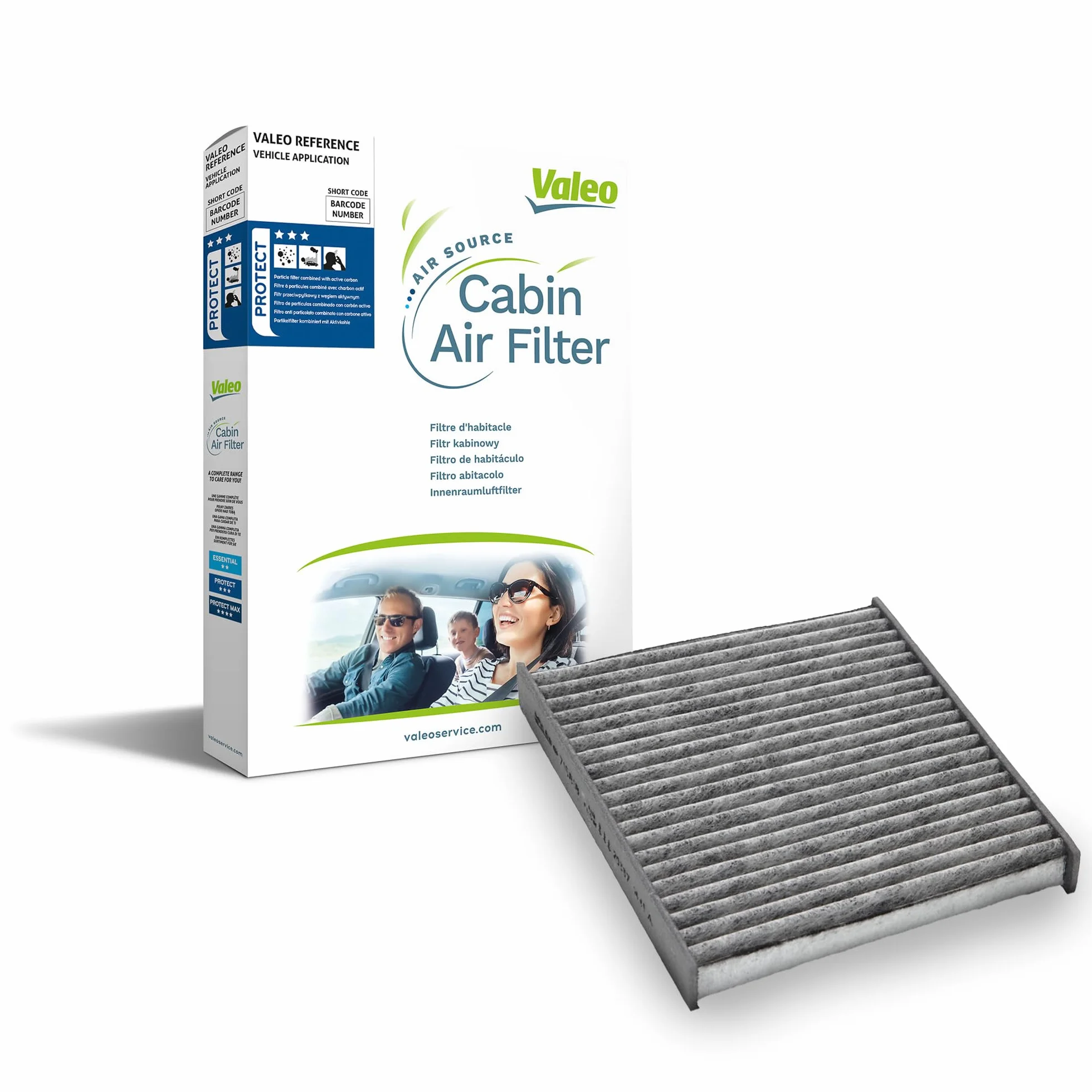 VALEO 715723 Filtro, Aria abitacolo PROTECT, Filtro anti polline al carbone attivo, Protezione contro il polline, la polvere, i batteri, i gas e i cattivi odori