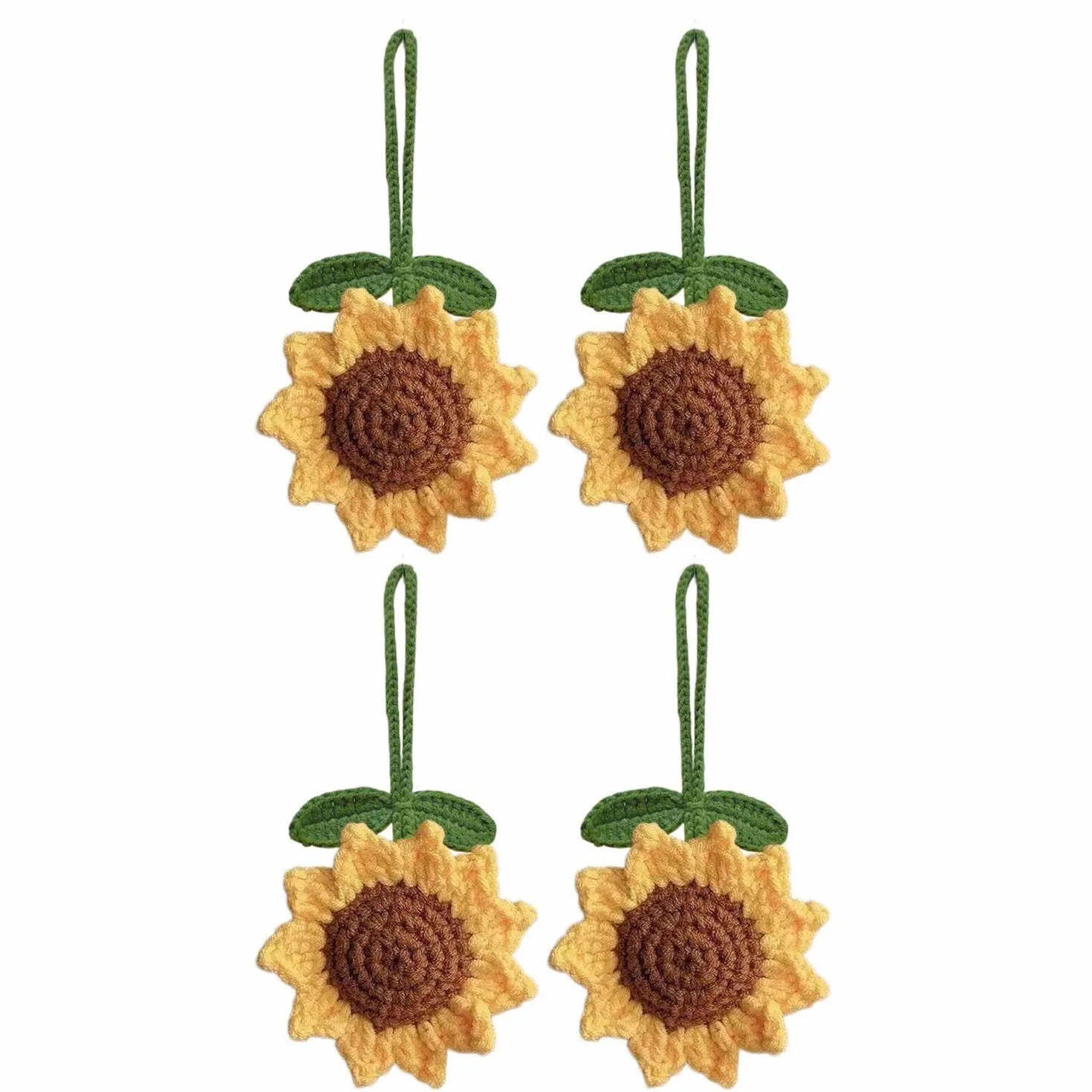 4 Pezzi Di Ciondoli Di Girasole Intrecciati A Mano, Design Semplice E Fresco, Accessori Per La Sospensione Dello Specchietto Retrovisore, Regali Per Auto Per Ragazze.