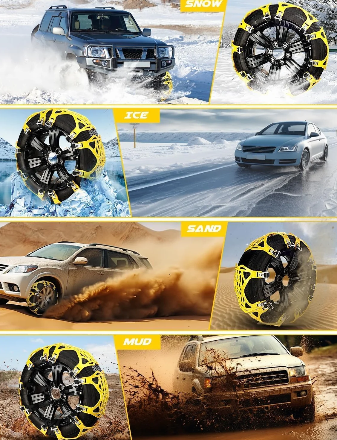 Catene da neve universali per auto 6 pezzi 165-255 mm 6.5"-10" per camion SUV