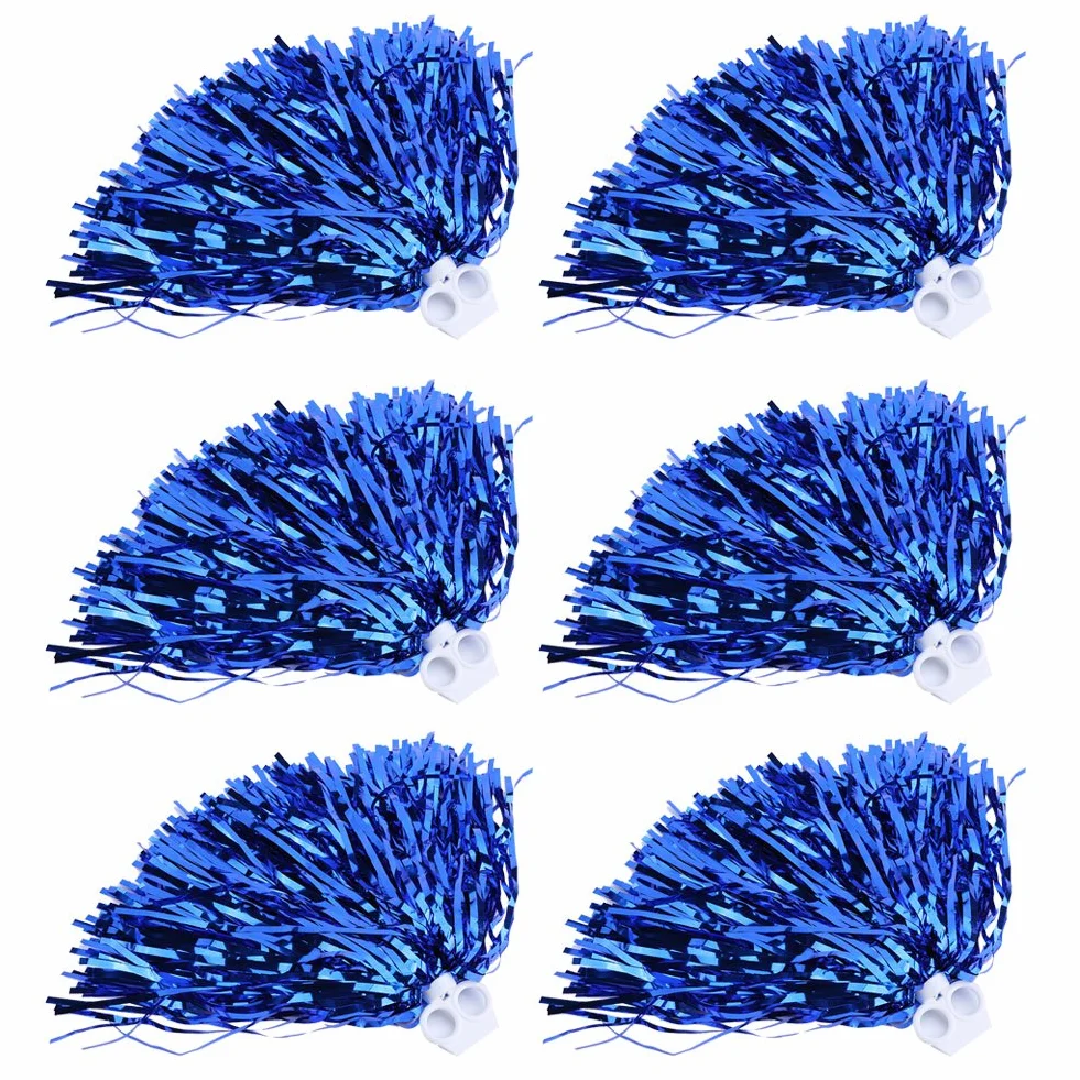 Pom pom metallici da cheerleader per bambini 6 pezzi 7 colori blu