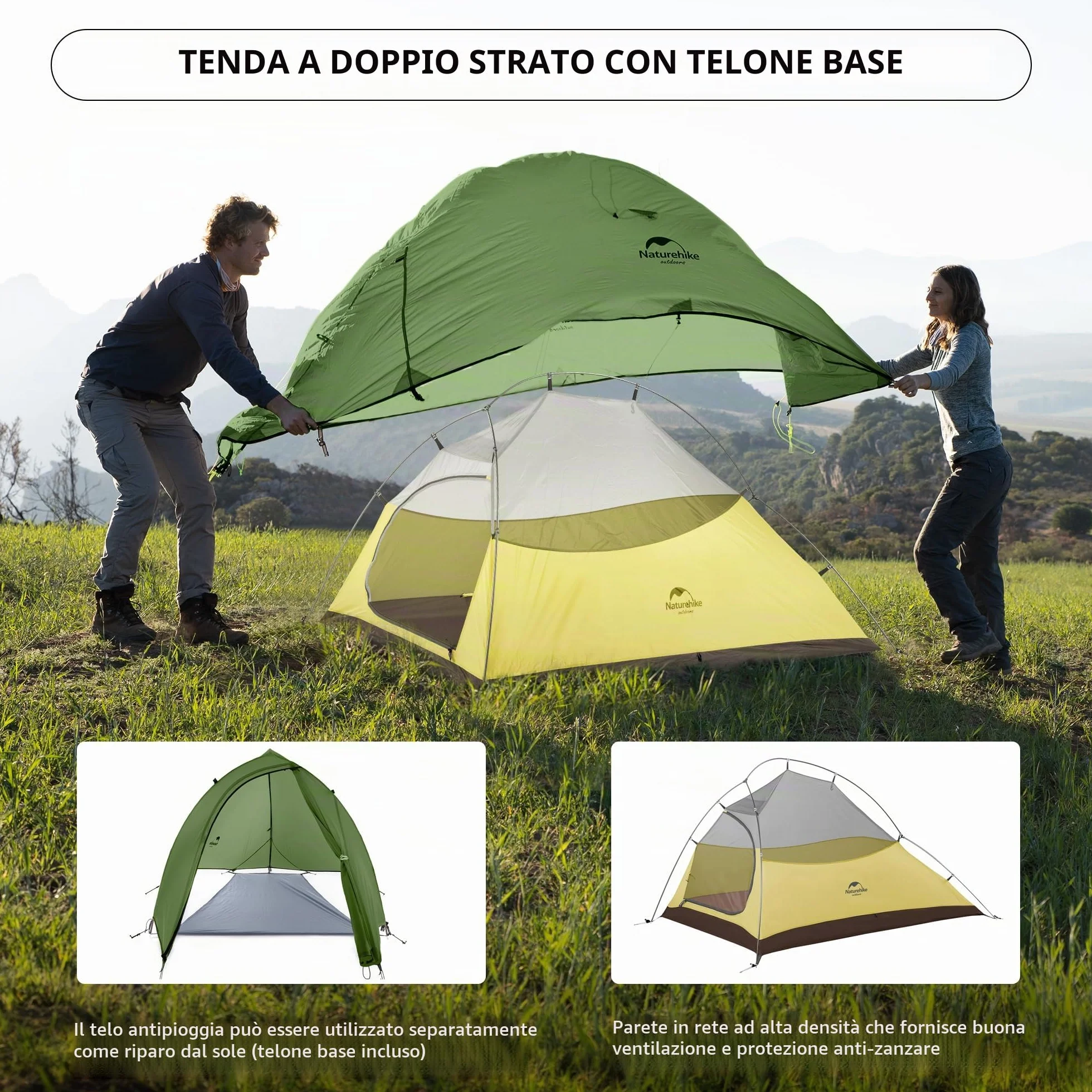 Naturehike Cloud-up 2 Persona Tenda Campeggio Doppio Strato 3-4 Stagioni