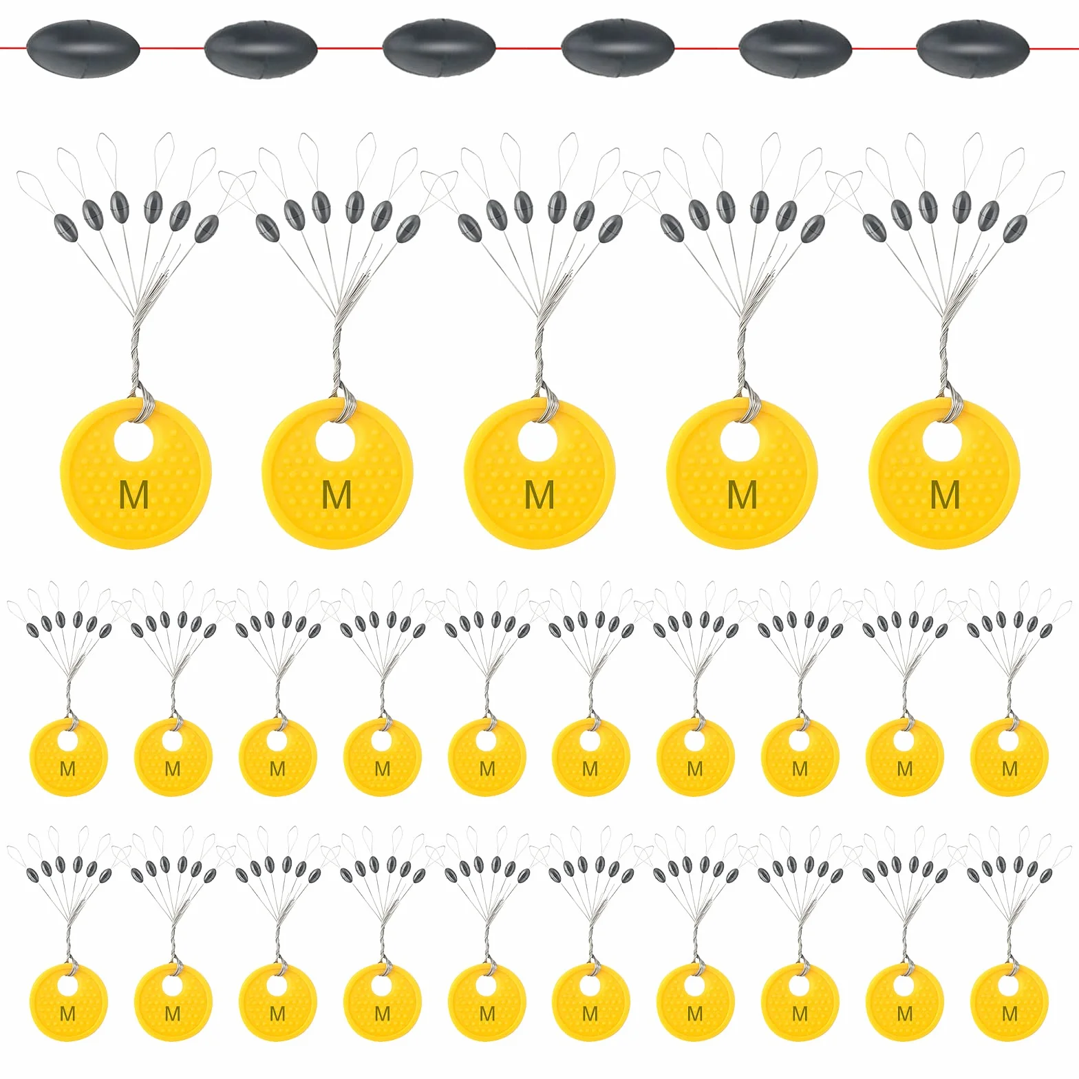 Realure 150 tappi di gomma per pesca 6 in 1 perline di gomma da pesca, piccoli fermi per la pesca alla trota, per la pesca da 0,1 a 0,43 mm, linea Stopper da pesca e affondamento, ovali, colore nero