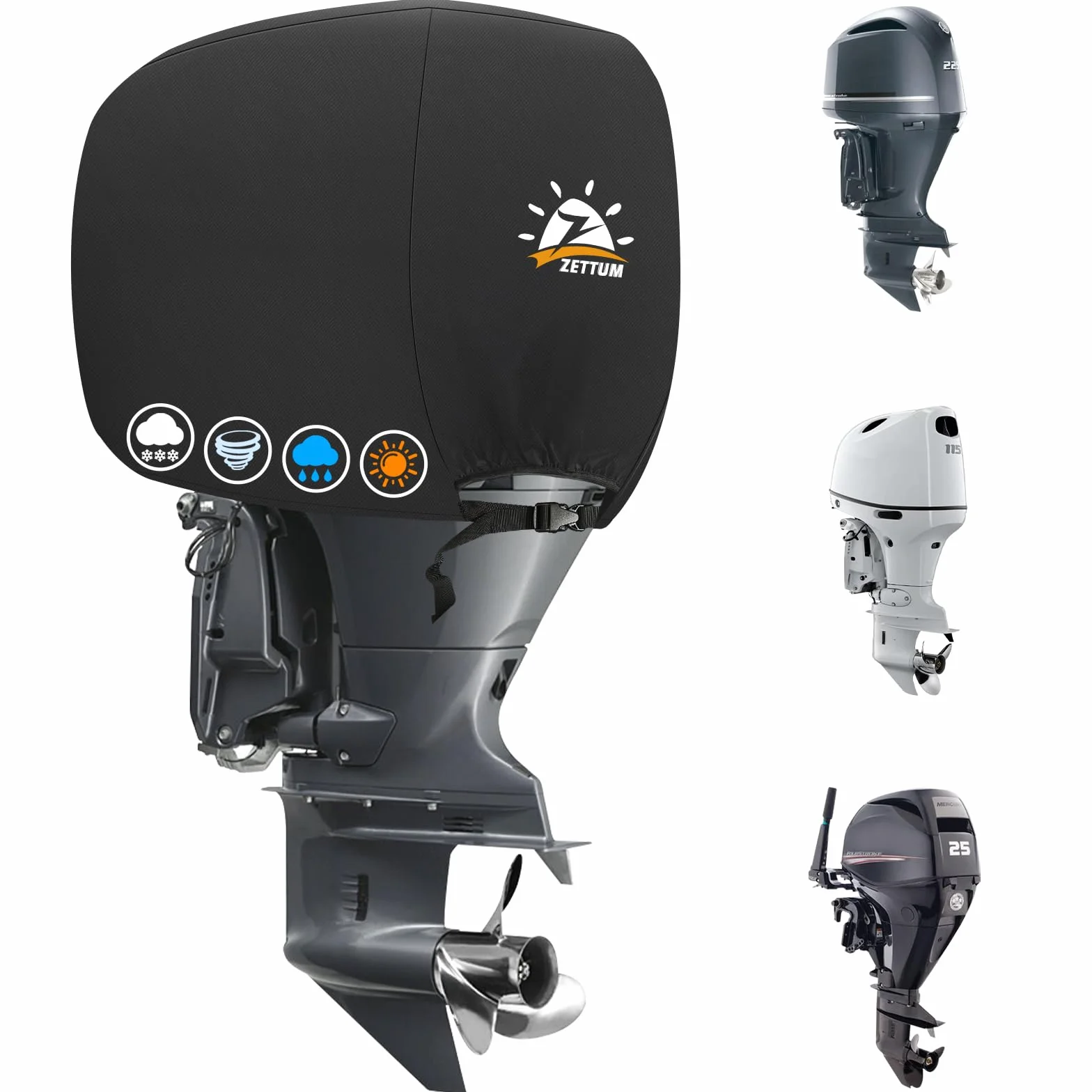 Zettum Copertura Motore Fuoribordo 115-225 HP 600D Oxford Impermeabile UV Resistente per Mercury
