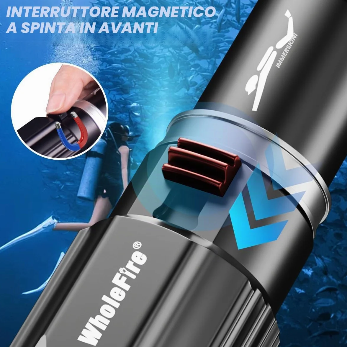 Torcia subacquea 6000 lumen XHP70 IPX8 30M LED