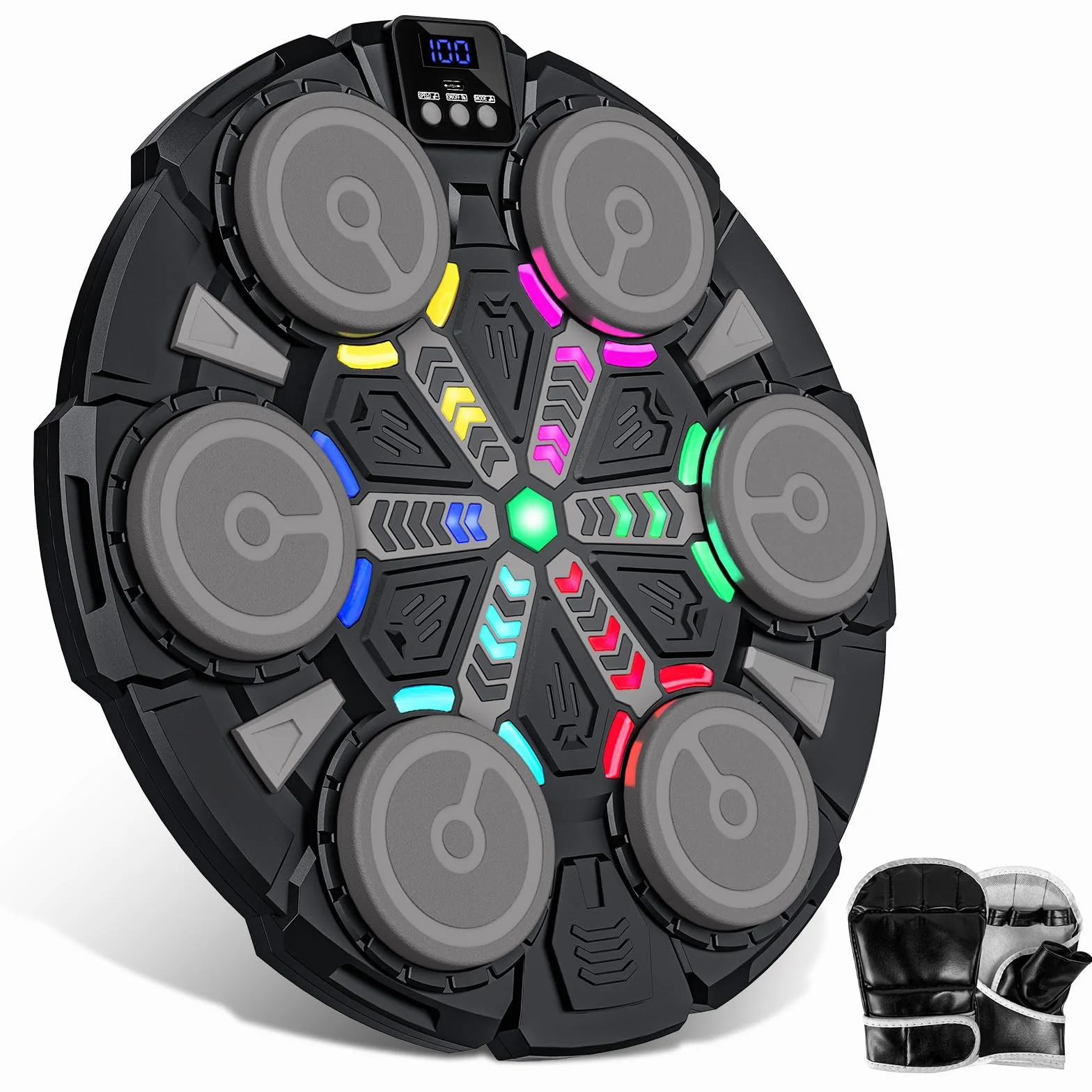 Macchina da Boxe Musicale, Nuovo Music Boxing Machine a Parete con Guanti, Connessione Bluetooth, Luci LED, Regolazione a 5 Velocità, Molteplici Modalità di Allenamento, Conteggio Automatico (A)