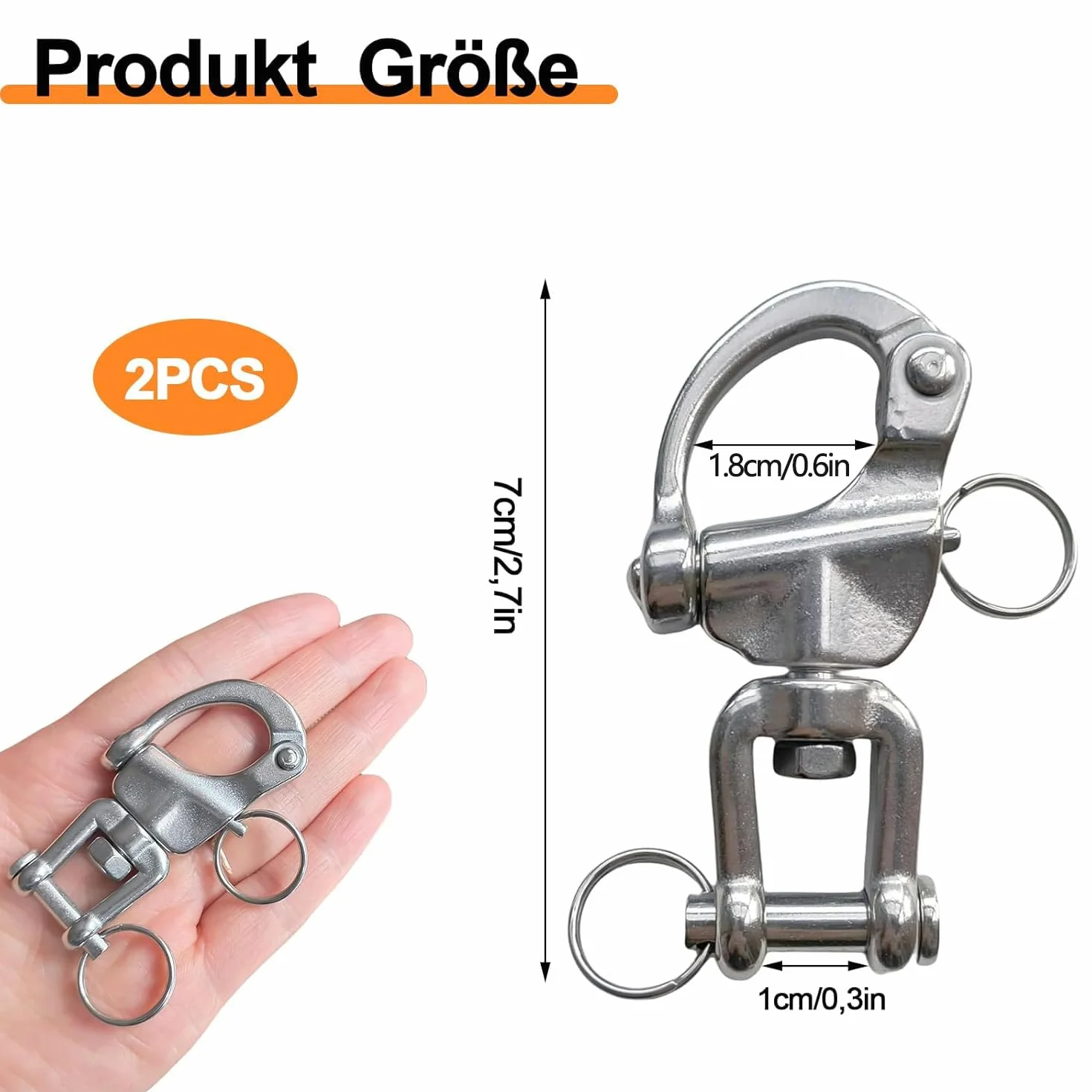 Ganci antipanico per grilli in acciaio inox 70 mm per barche a vela