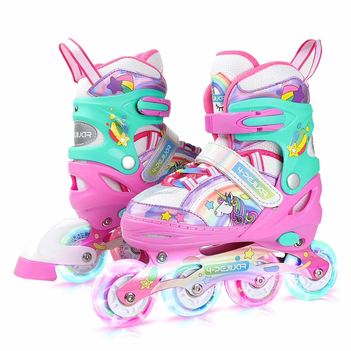 Unicorno Pattini in Linea Bambina Regolabili 4 Ruote LED per Principianti Ragazza