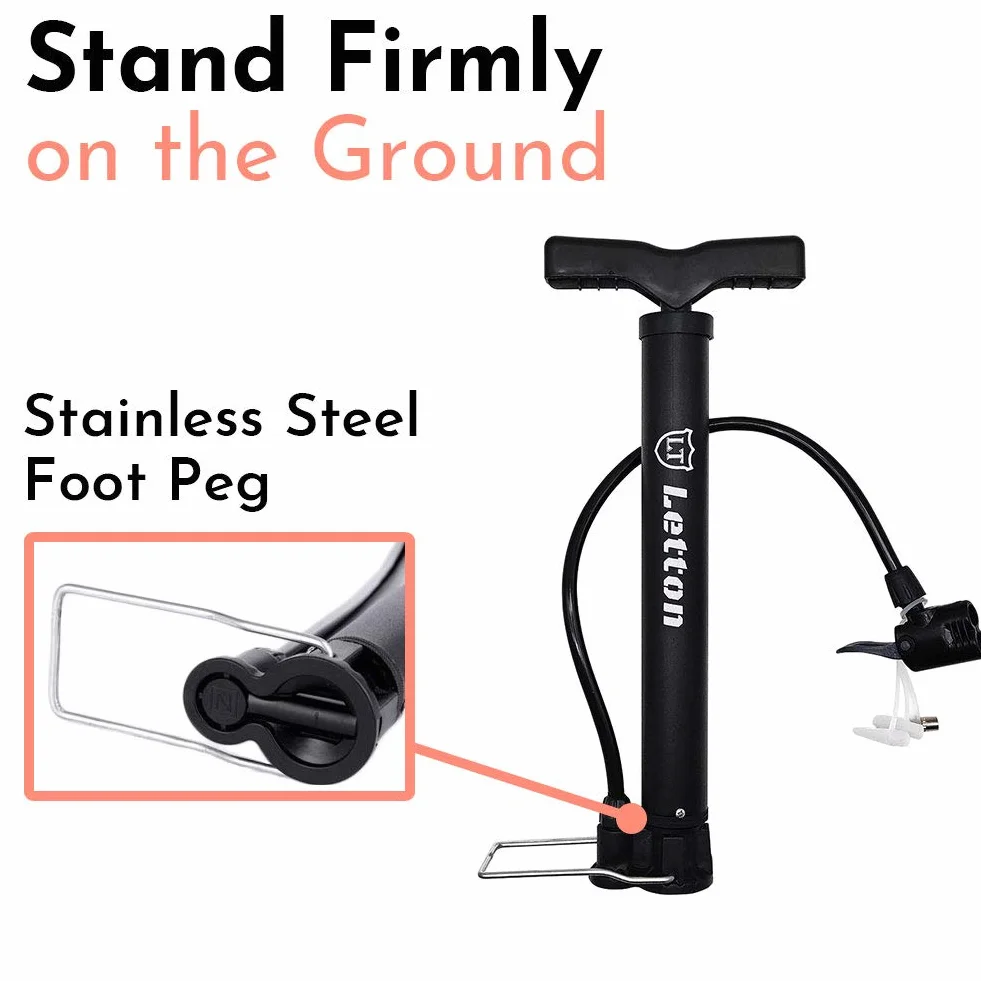 Letton Pompa da Pavimento Portatile per Bici, 8 Bar / 120 psi, valvole Presta e Schrader, ago a Sfera