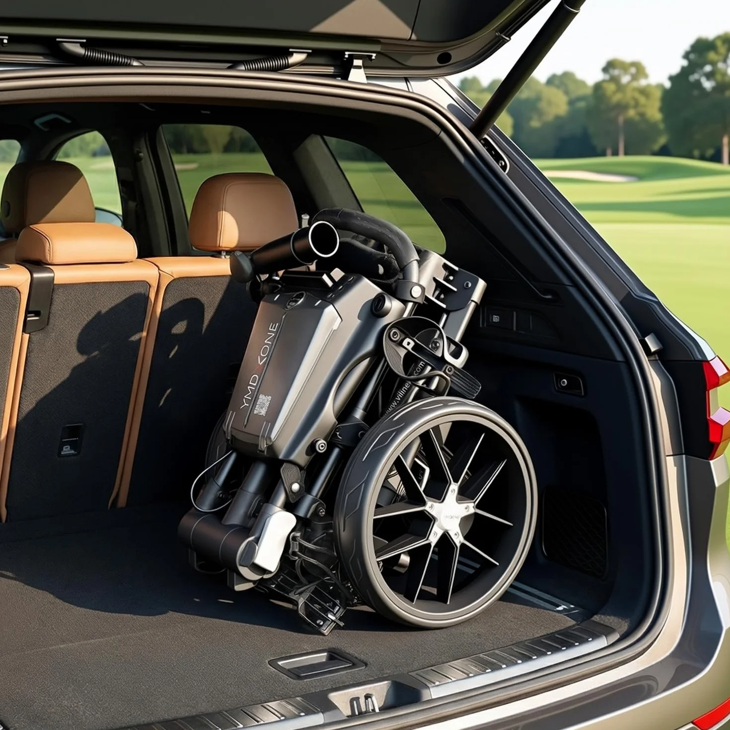 Trolley da golf 3 ruote con ruota anteriore girevole 360° pieghevole vano portaoggetti manico regolabile