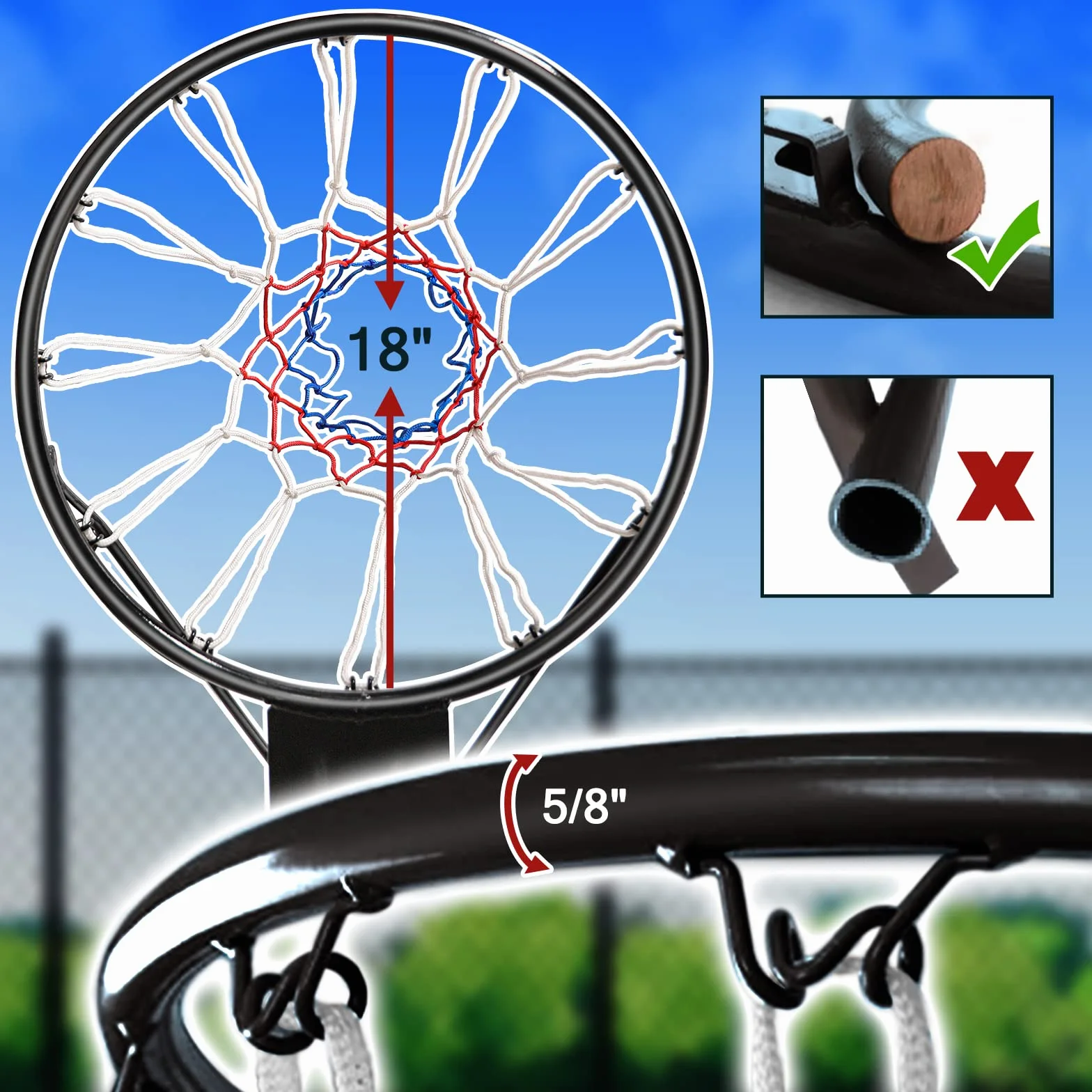 Dripex Canestro da Basket 45 cm Acciaio Parete Rete Nylon Interni Esterni
