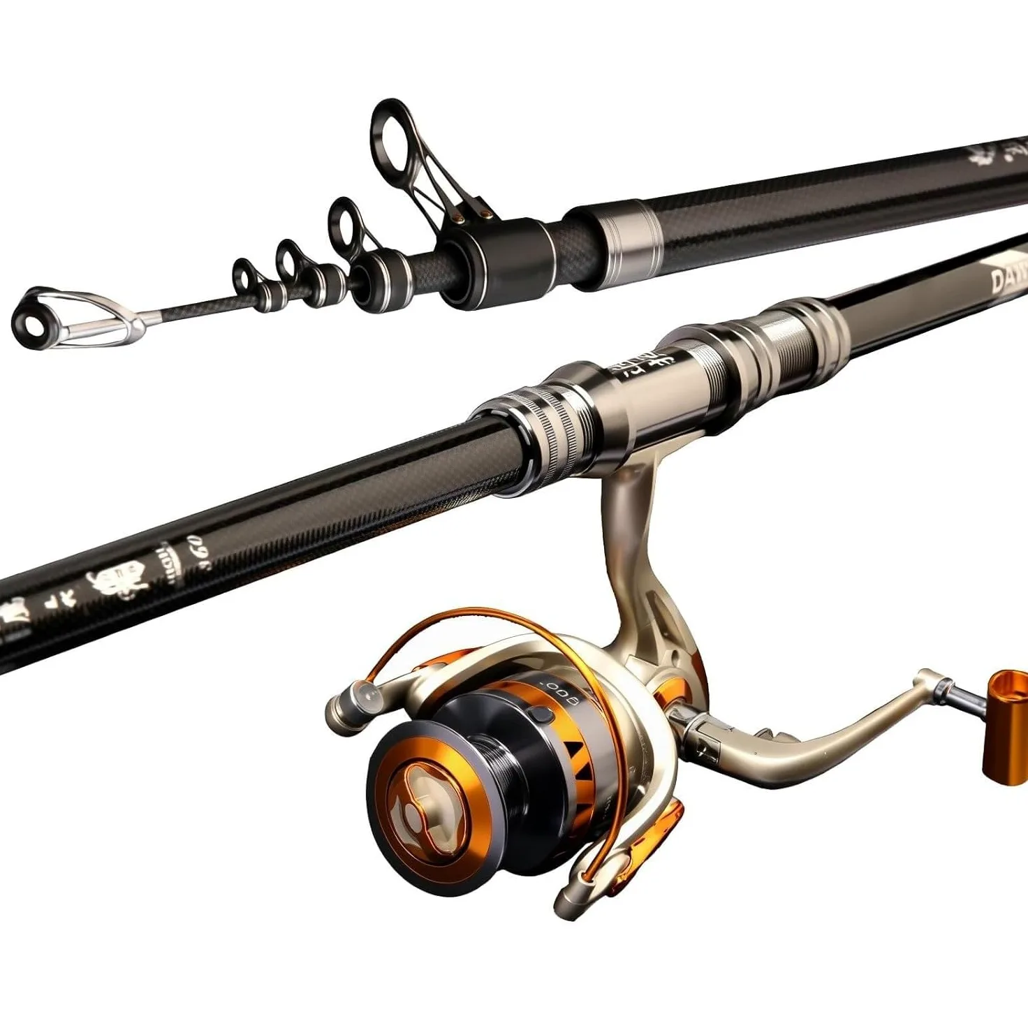 Set telescopico con Canna da Pesca in Fibra di Carbonio e Mulinello, Canna da Spinning per la Pesca in Acqua Dolce e in Mare | 5.4m+10000