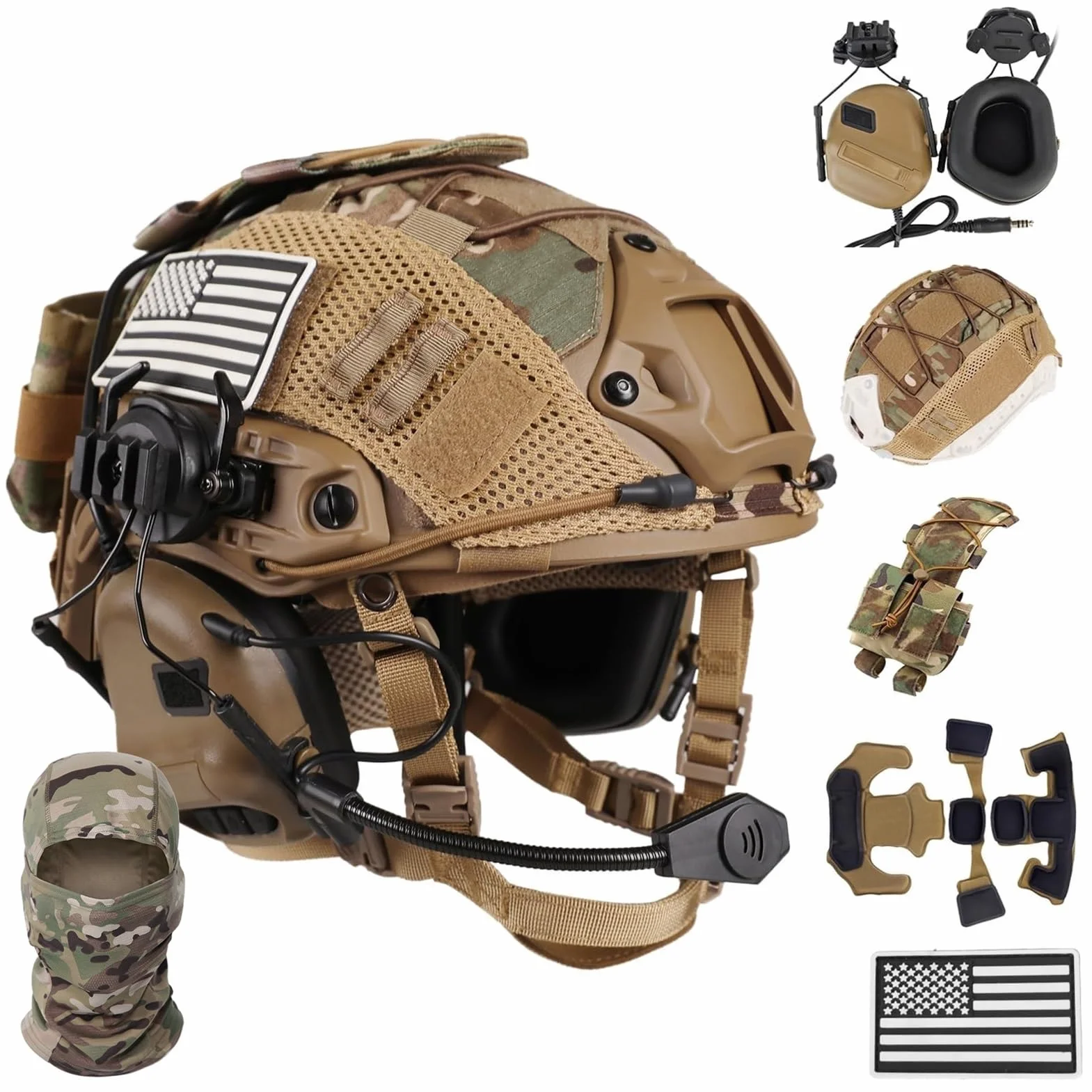 Casco Tattico Softair 4 In 1 Aggiornato Sistema Regolazione Rapida Cuffie Paintball Cosplay