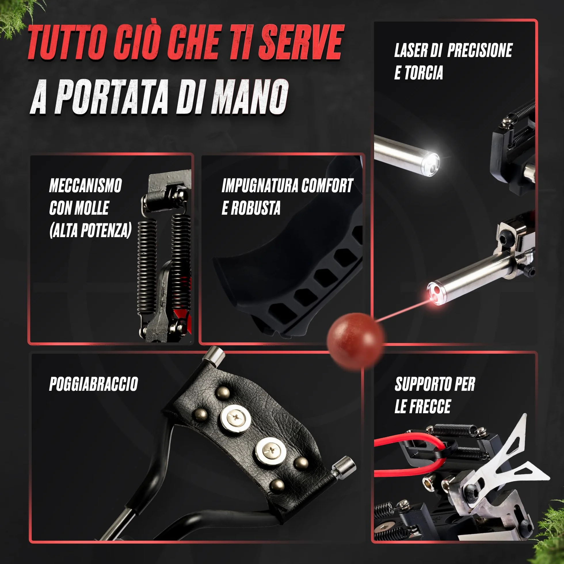 Set Completo da Caccia Professionale da Tiro - Kit Sportivo di Precisione con Elastico Rinforzato