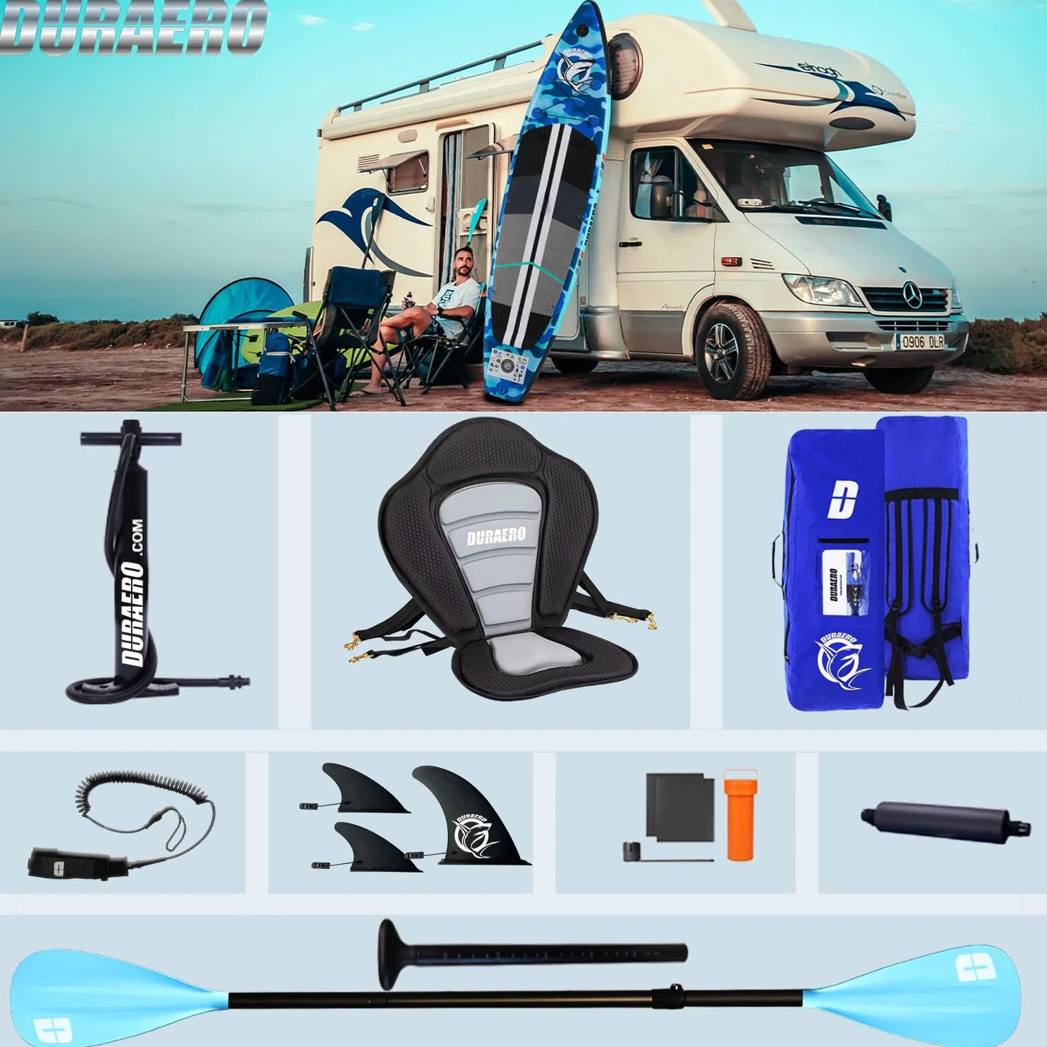 Tavola gonfiabile Stand Up Paddle 330x76x15 cm portata 150 kg blu mimetico