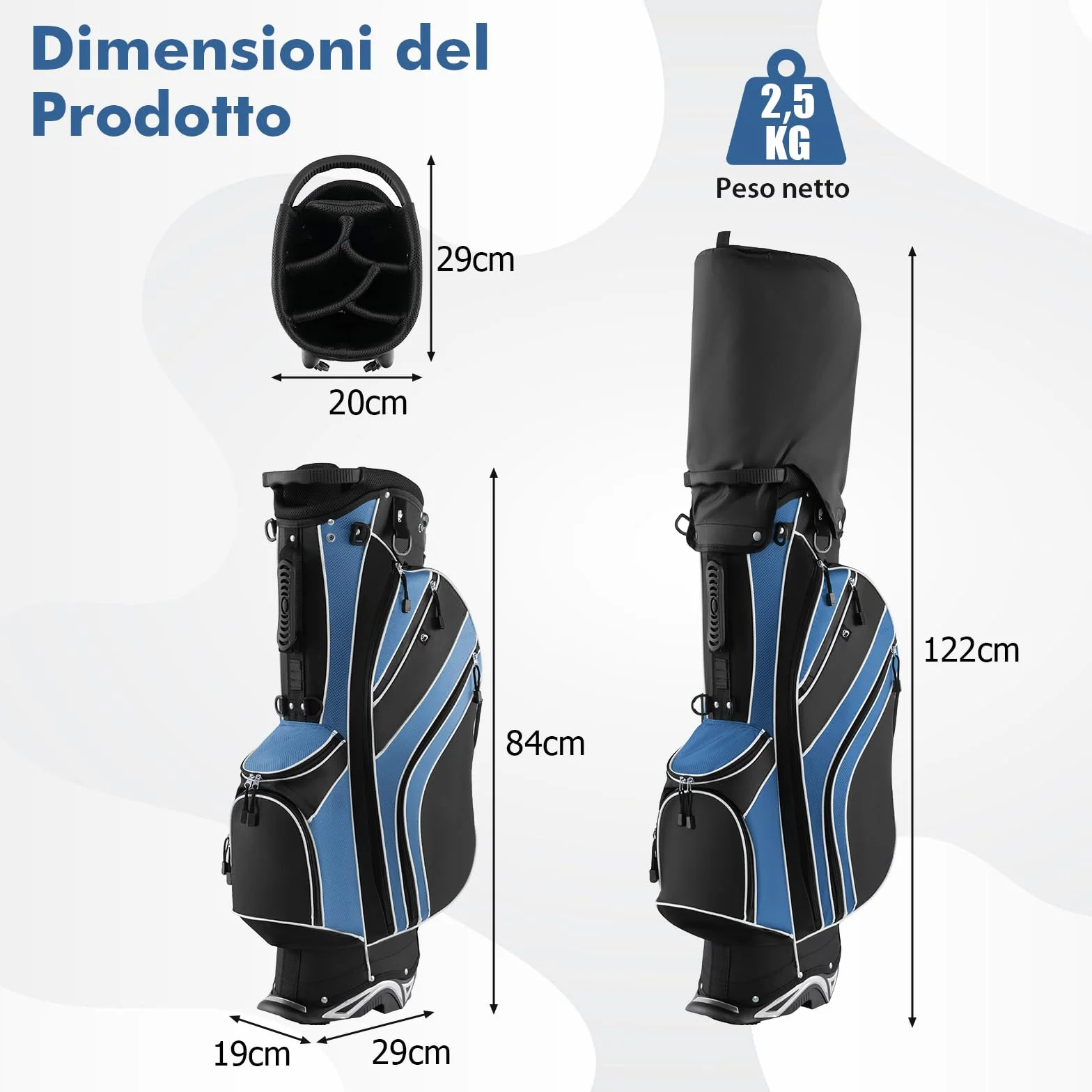 COSTWAY Borsa da Golf con Supporto, Sacca Mazze 6 Divisori, 7 Tasche Cerniera, Borsa Termica, Portaombrelli, Leggera Portatile Tracolla Blu