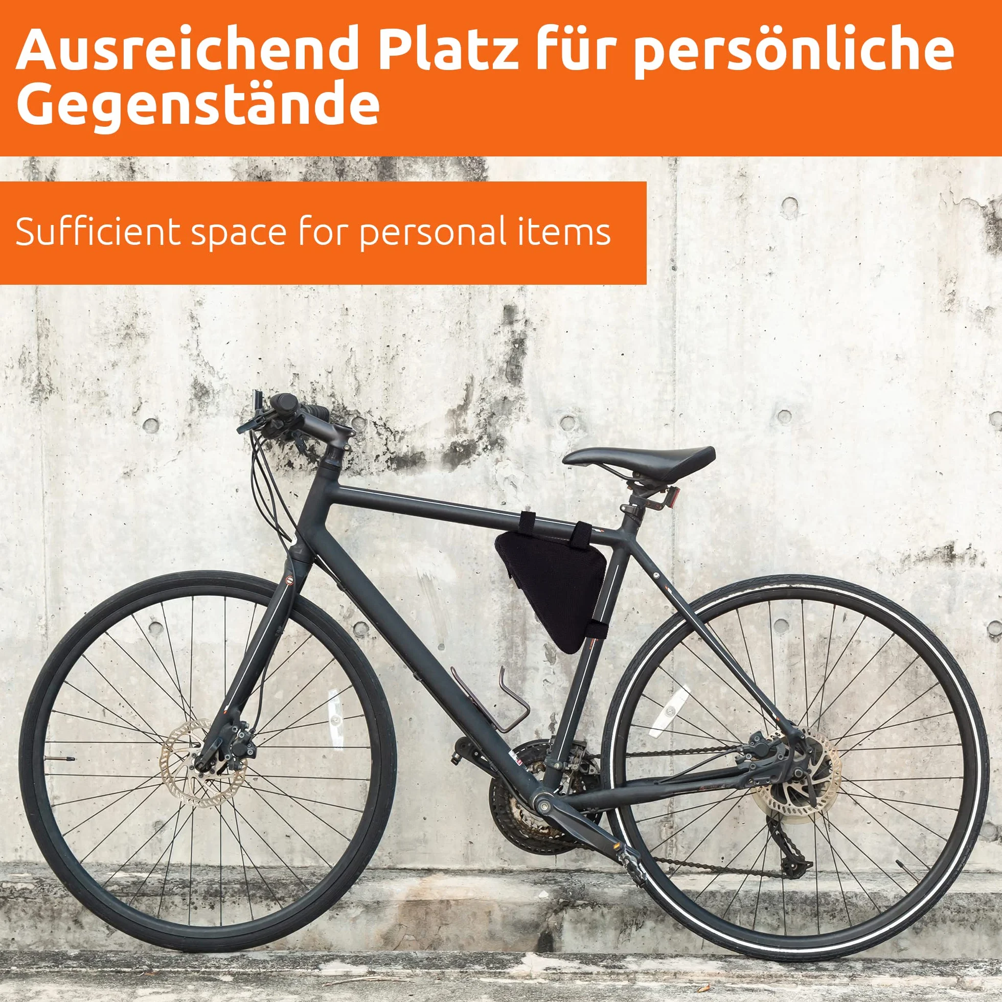 ECENCE Borsa per biciclette telaio impermeabile nera con chiusura a strappo