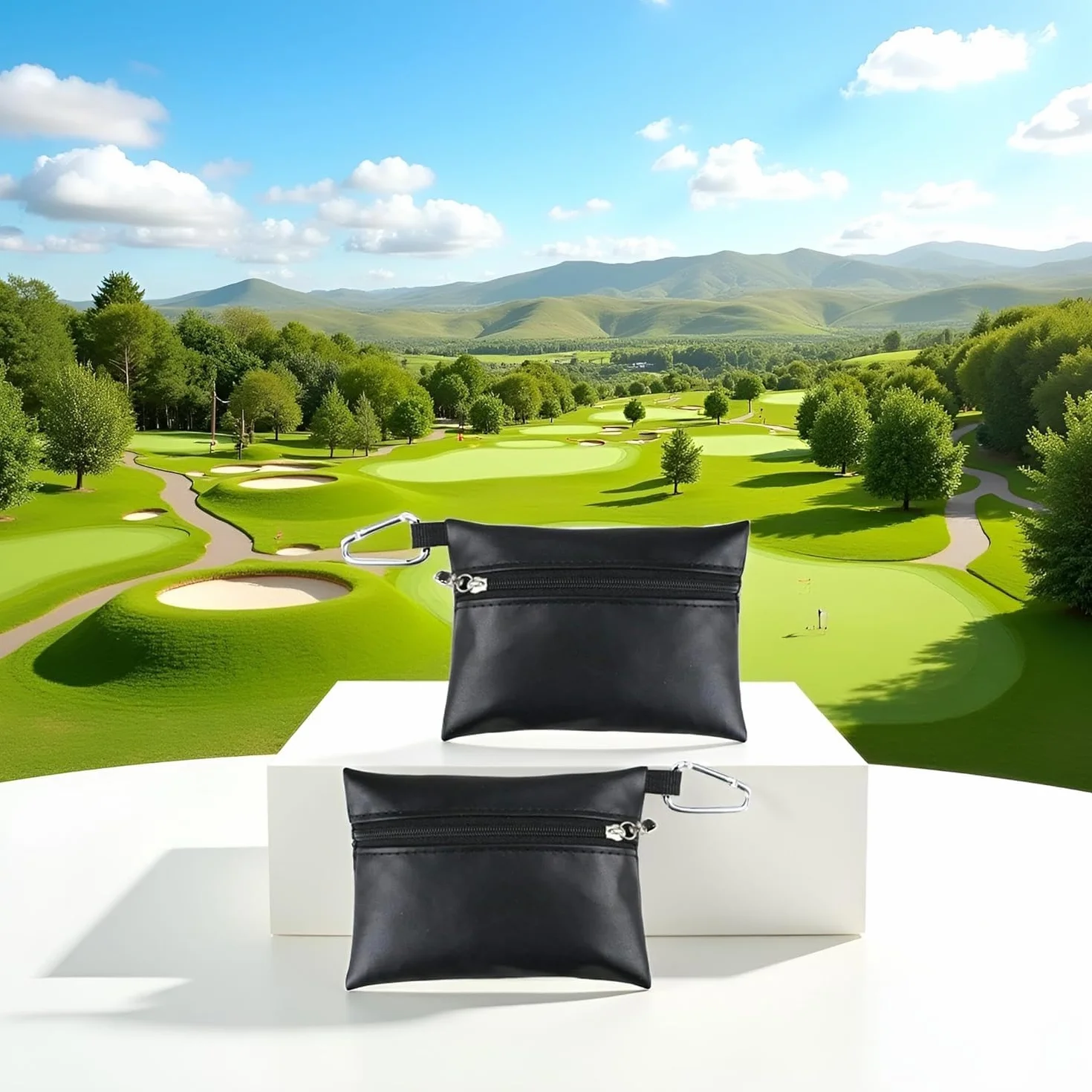 Borsa per tee da golf in pelle con cerniera, accessori per borse da golf, sacchetti neri per mini golf tee