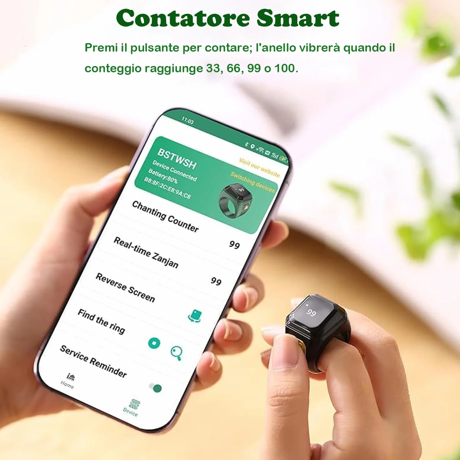 Tasbih Smart Tally Anelli 22 mm Ricaricabile Contatore Preghiera Display OLED Nero