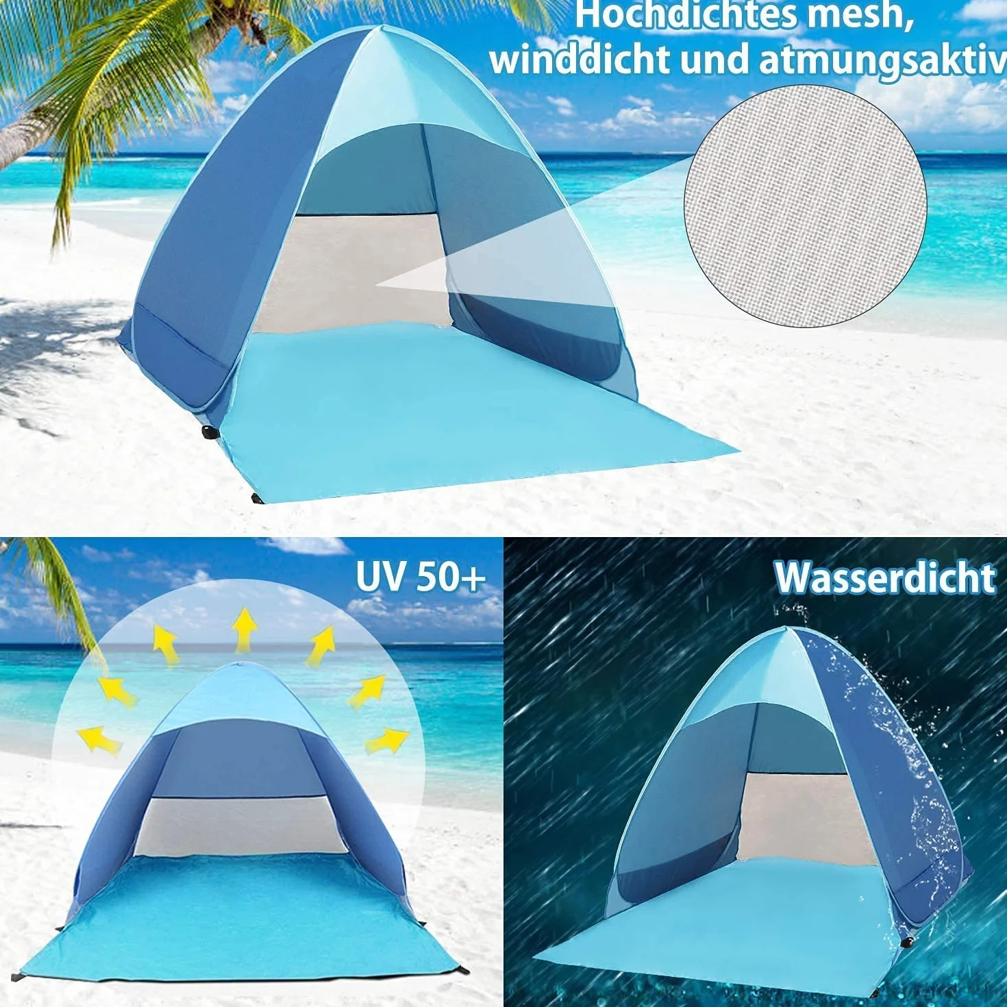 Miconi Tenda da Spiaggia Pop Up UPF 50+ 165x150x110 cm Leggera Facile da Trasportare per Vacanza Campeggio