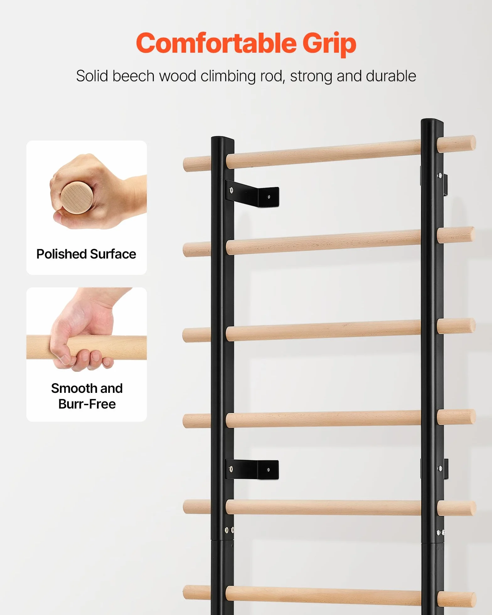 VEVOR Scala Svedese da Parete 150 kg 9 Livelli Barre Ginnastica Legno Massello Acciaio Carbonio 80x80 mm