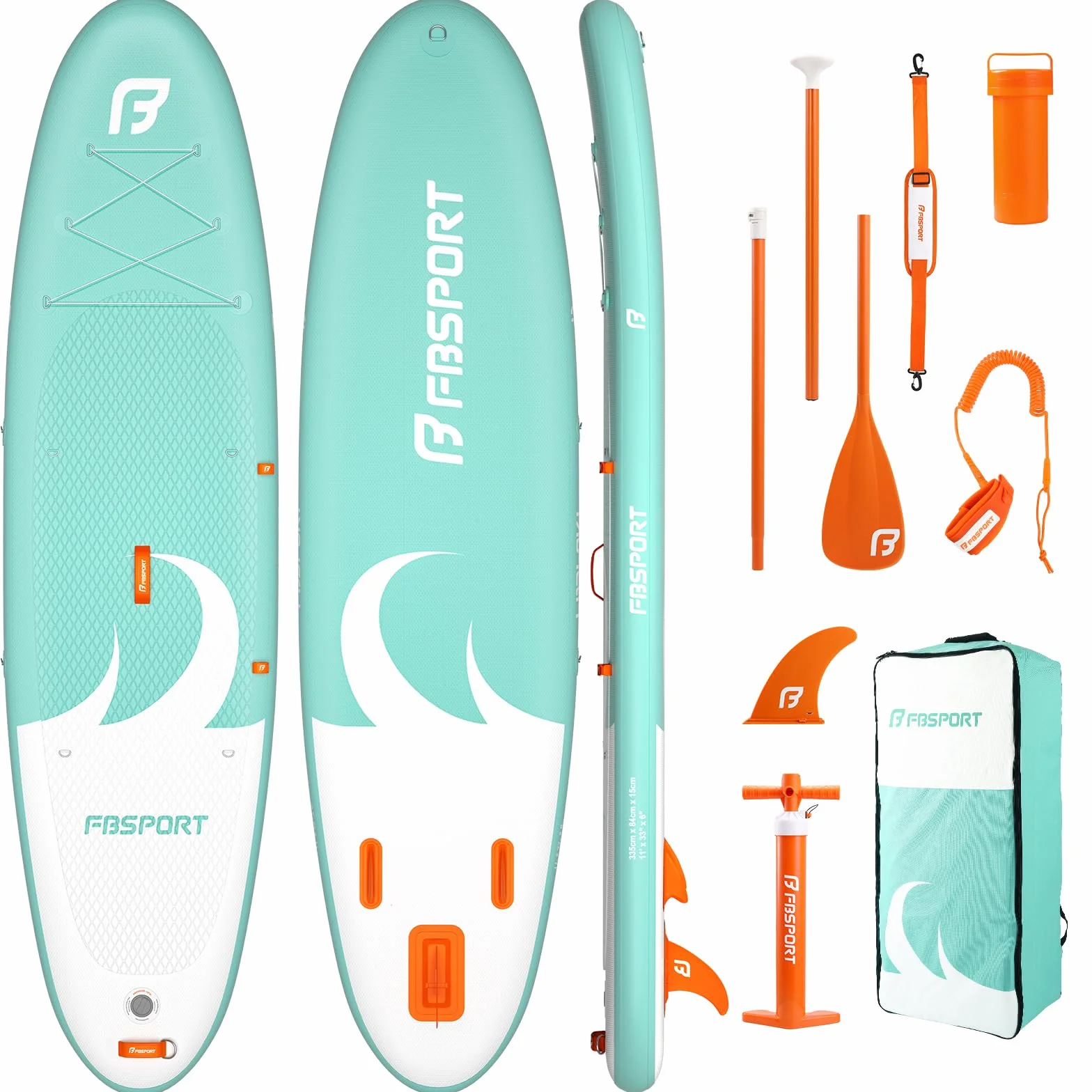FBSPORT Tavola SUP Gonfiabile 335cm Stand Up Paddle Board Spessa 15cm con Pagaia Regolabile, Zaino, Pompa e Pinna Rimovibile