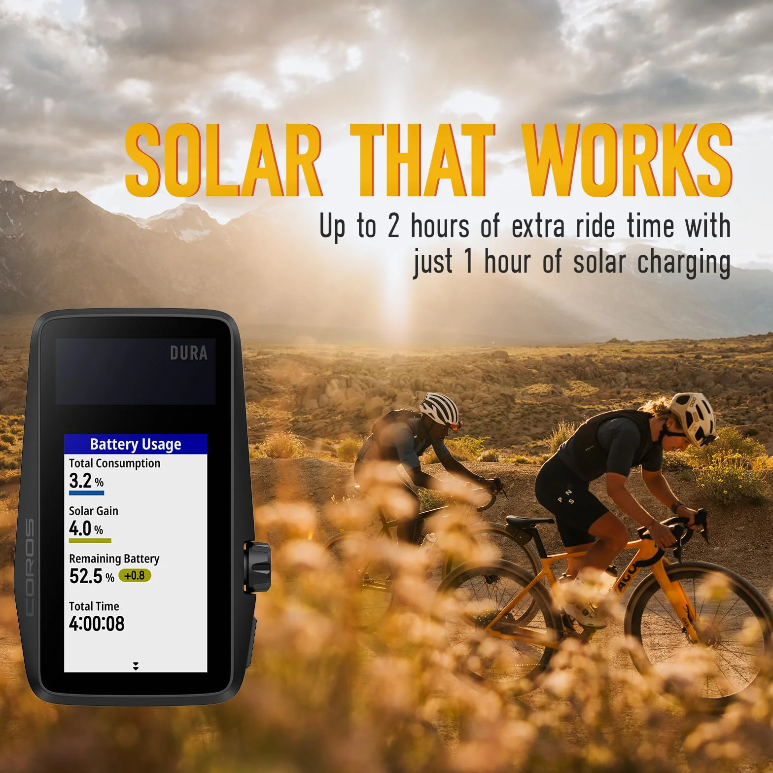 COROS DURA Solar GPS Bike Computer, batteria GPS 120h, ricarica solare, touchscreen MIP 2,7", navigazione turn-by-turn, GPS doppia frequenza