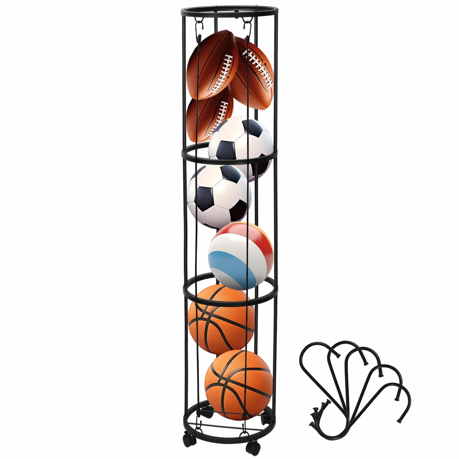 Rastrelliera per Palloni a 3 Livelli Verticale per Basket Calcio Attrezzature Sportive Scaffale Rimovibile
