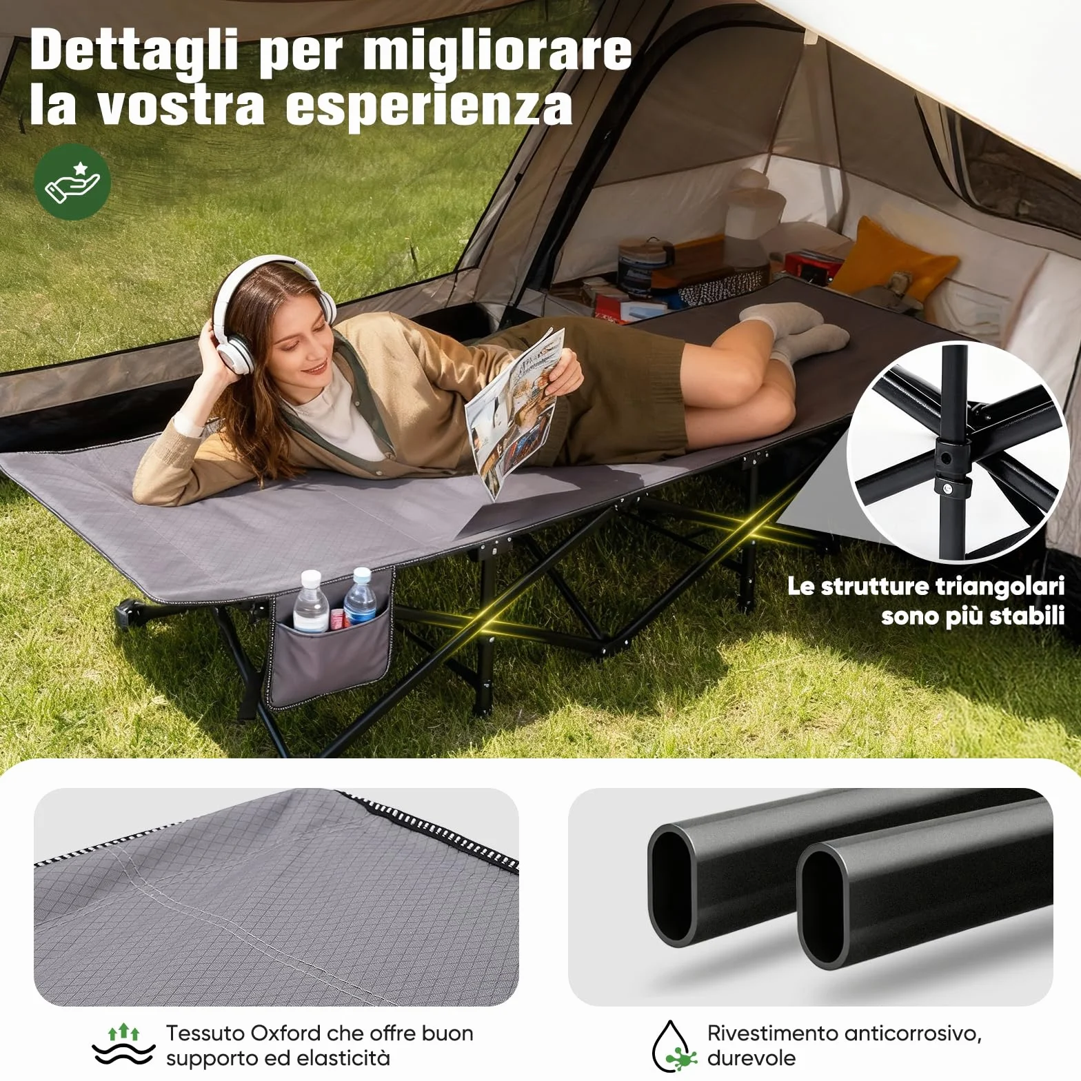Sekey Letto da campeggio pieghevole XXL 190x71x35 cm extra largo tubi acciaio rinforzato tessuto Oxford pesca campeggio