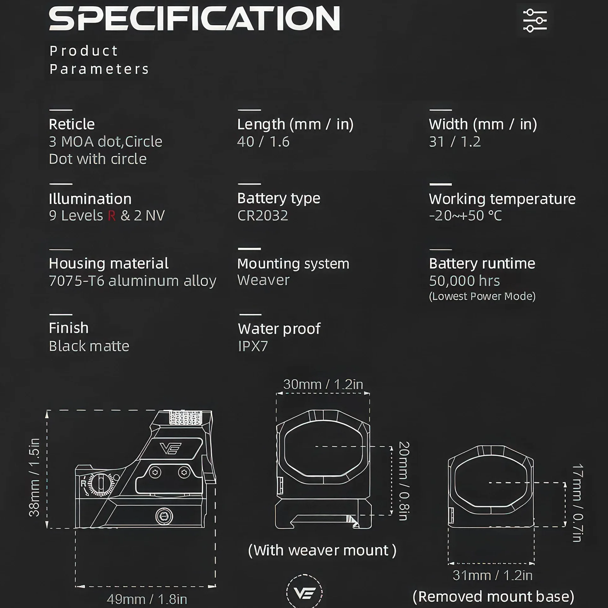 Vector Optics Frenzy-X 1x19x26 MRS GenII Solare Red Dot Pistola Mirino