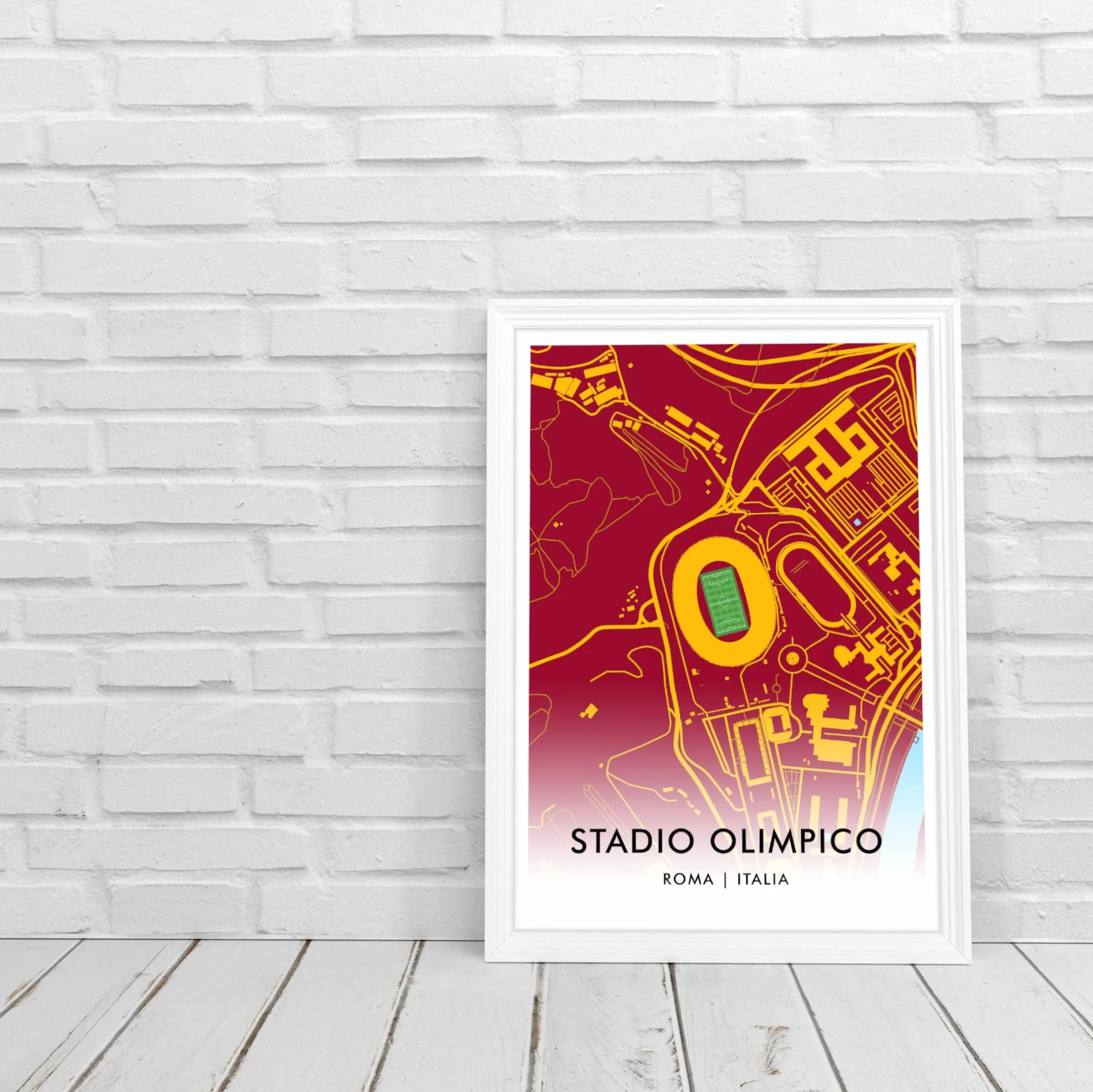 GroundDesigns A.S. ROMA Football Gift STADIO OLIMPICO Roma Italia 90 Stadio Art Map A3 Stampa