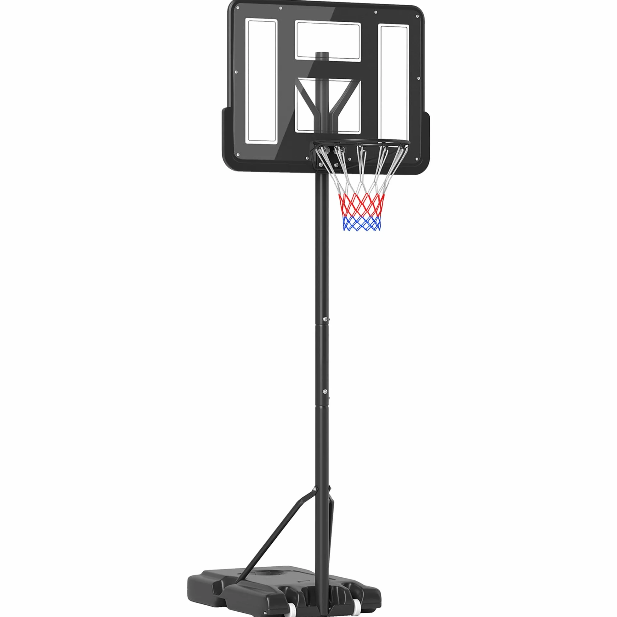 HOMCOM Canestro Basket Altezza Regolabile 160-305cm, Base con Ruote, Tabellone in PVC Trasparente