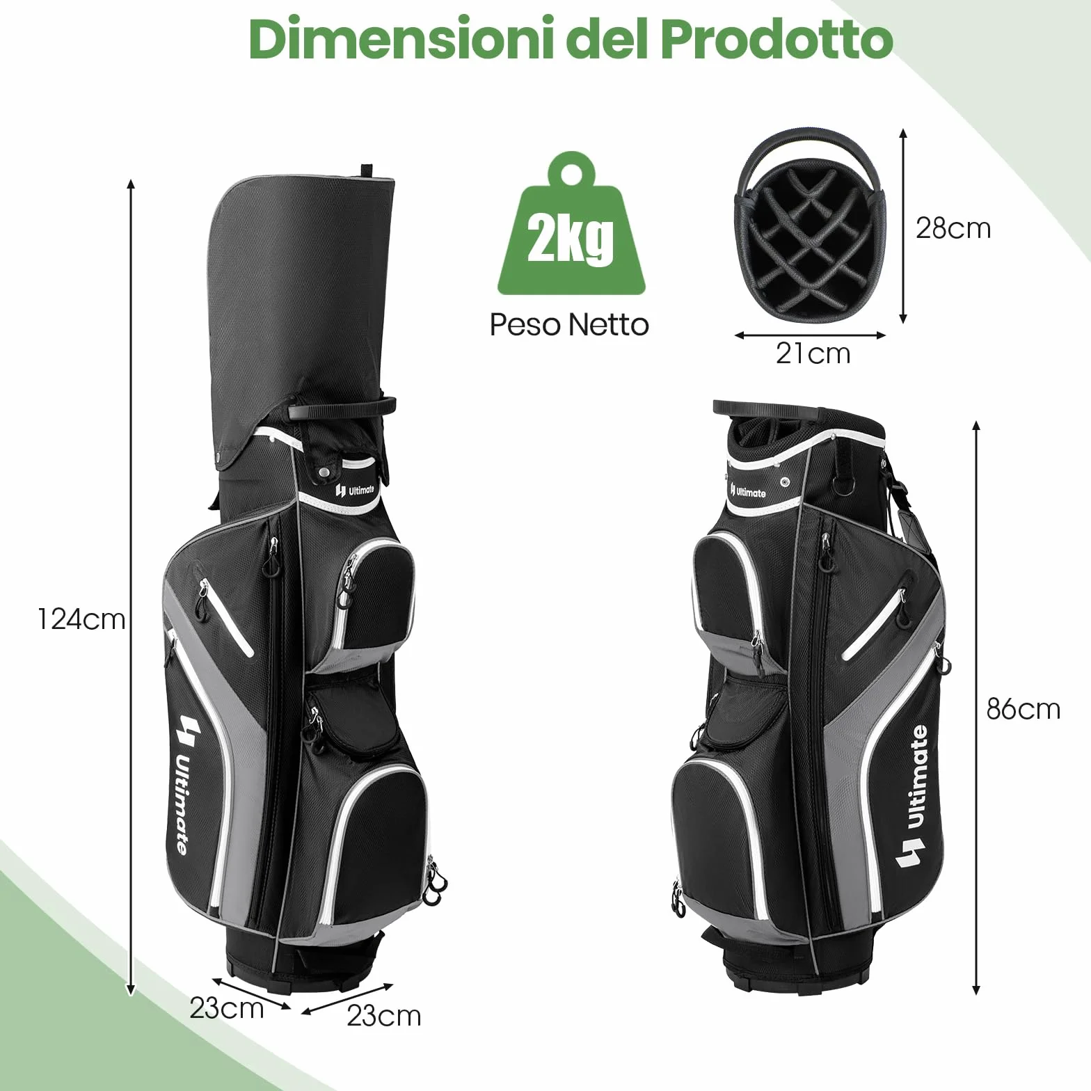 GYMAX Sacca da Golf per Carrello 14 Scomparti con Borsa Termica e Cappuccio Antipioggia