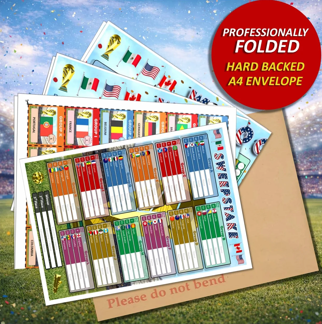 World Cup 2026 Wall Chart & Sweepstake Kit – Calcio Wall Planner z posterem, rejestrem A4 i 48 biletami