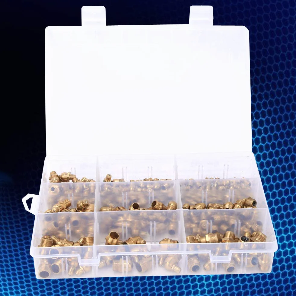 Kit di Capezzolo Grasso di Ottone 160pc, M6/M8/M10 Grease Zerk a 45°, 90° e 180° per Auto, Moto e Camion