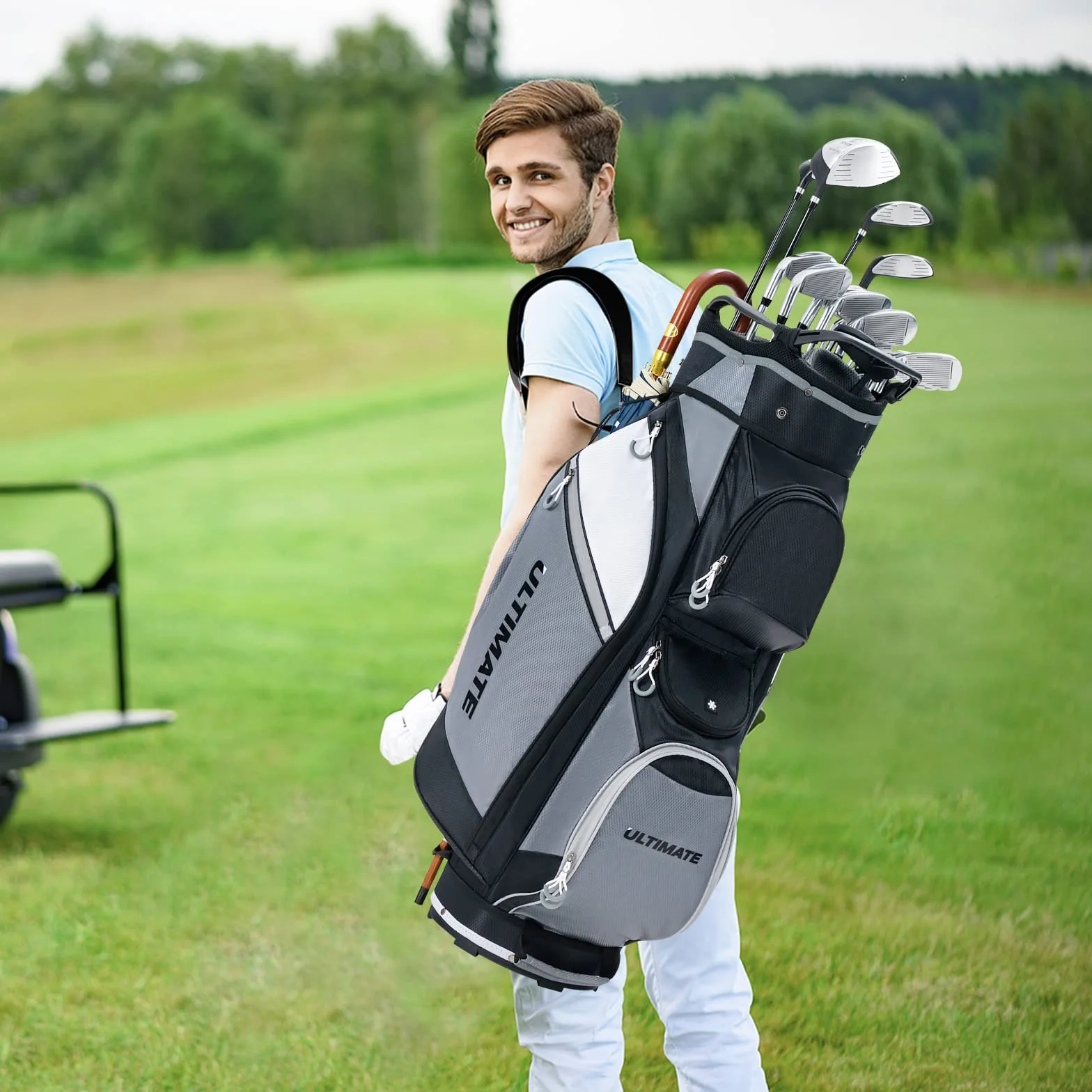 COSTWAY Borsa da Golf 14 Divisori Sacca Mazze Borsa Termica Cappuccio Impermeabile Maniglie Tracolla Nero Grigio
