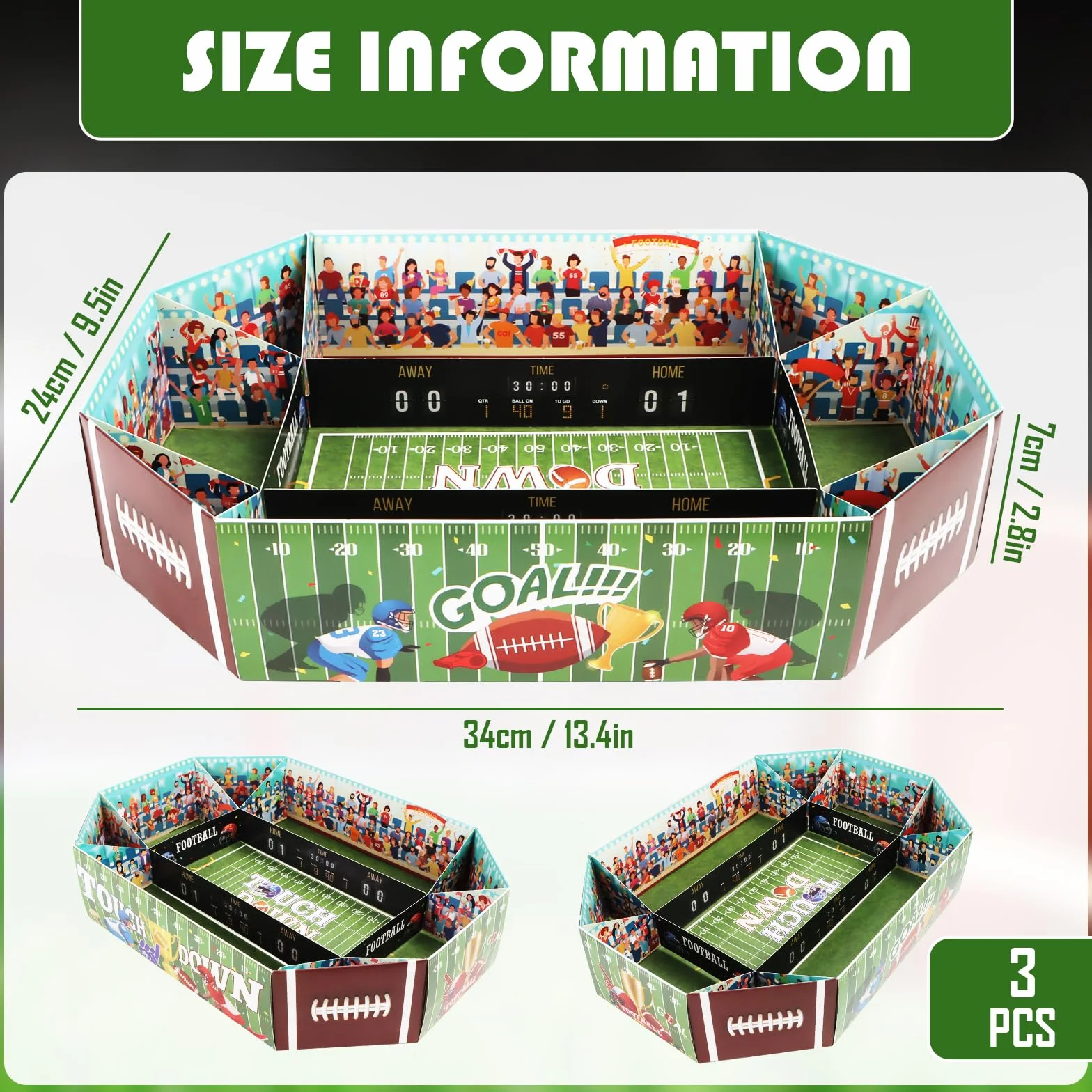 Football Snack Stadium 3 pezzi vassoio da portata calcio accessori festa