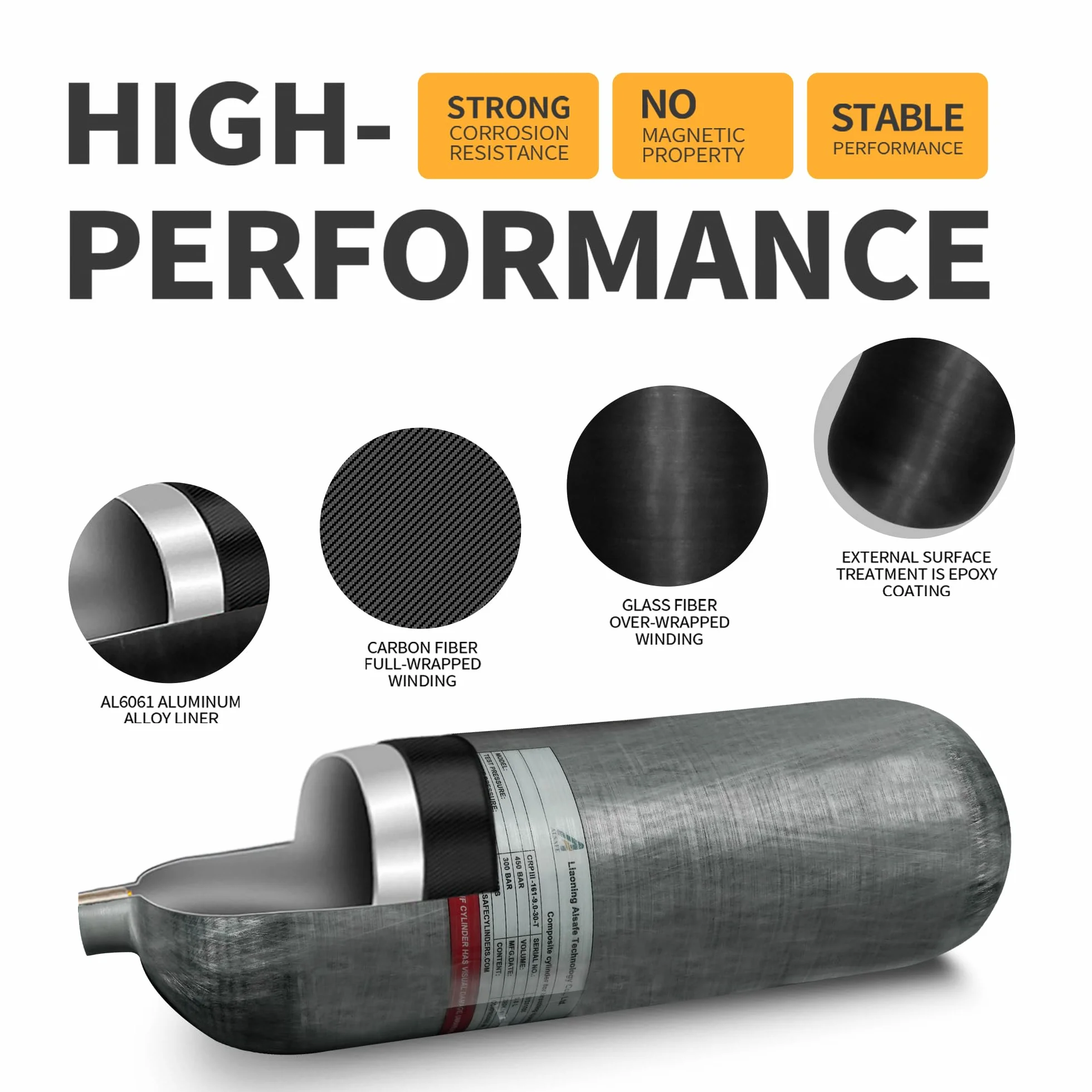 Bombola subacquea TUXING 4500 Psi 9 litri fibra di carbonio per carabine ad aria compressa PCP