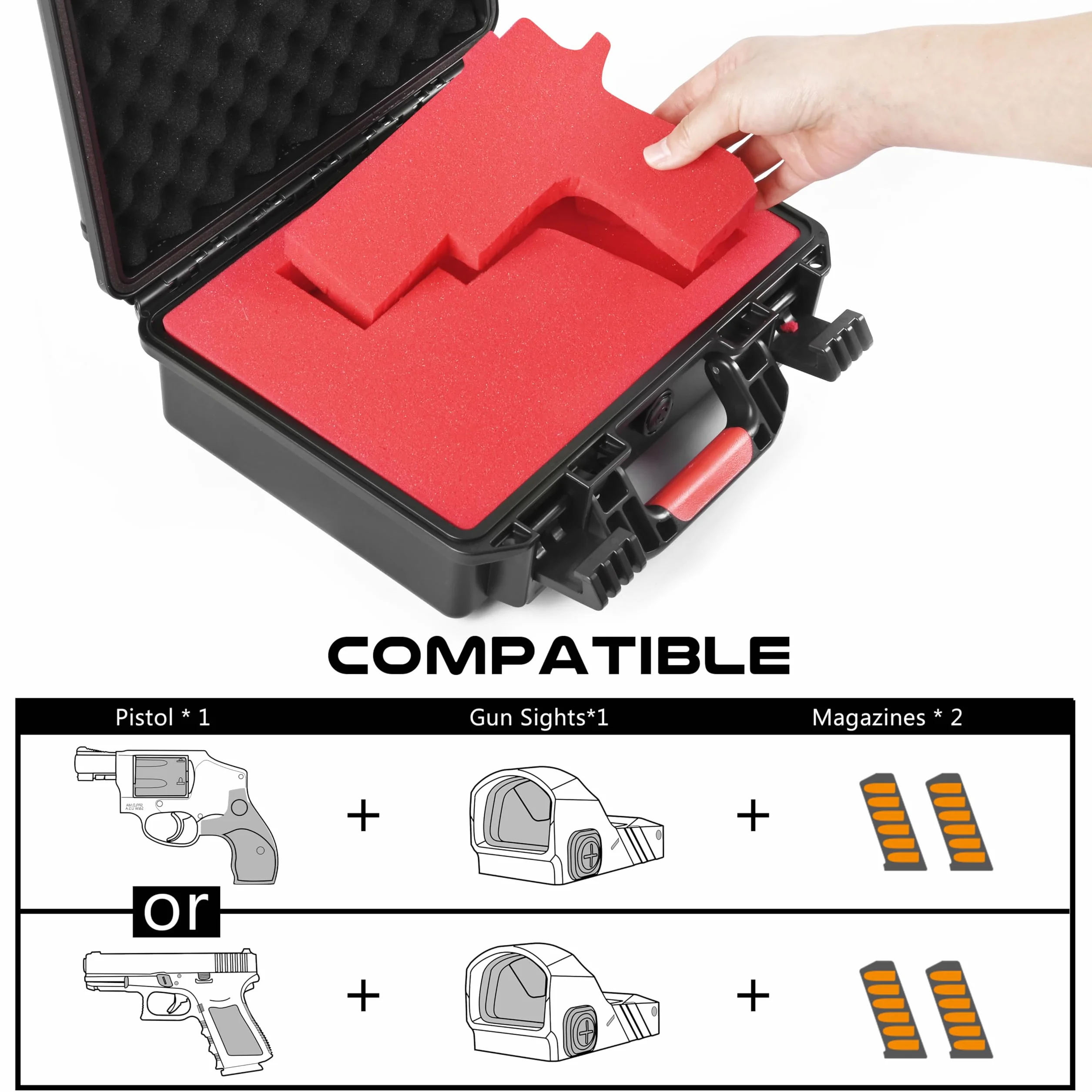 Custodia rigida per pistole 9 mm impermeabile antiurto approvata TSA