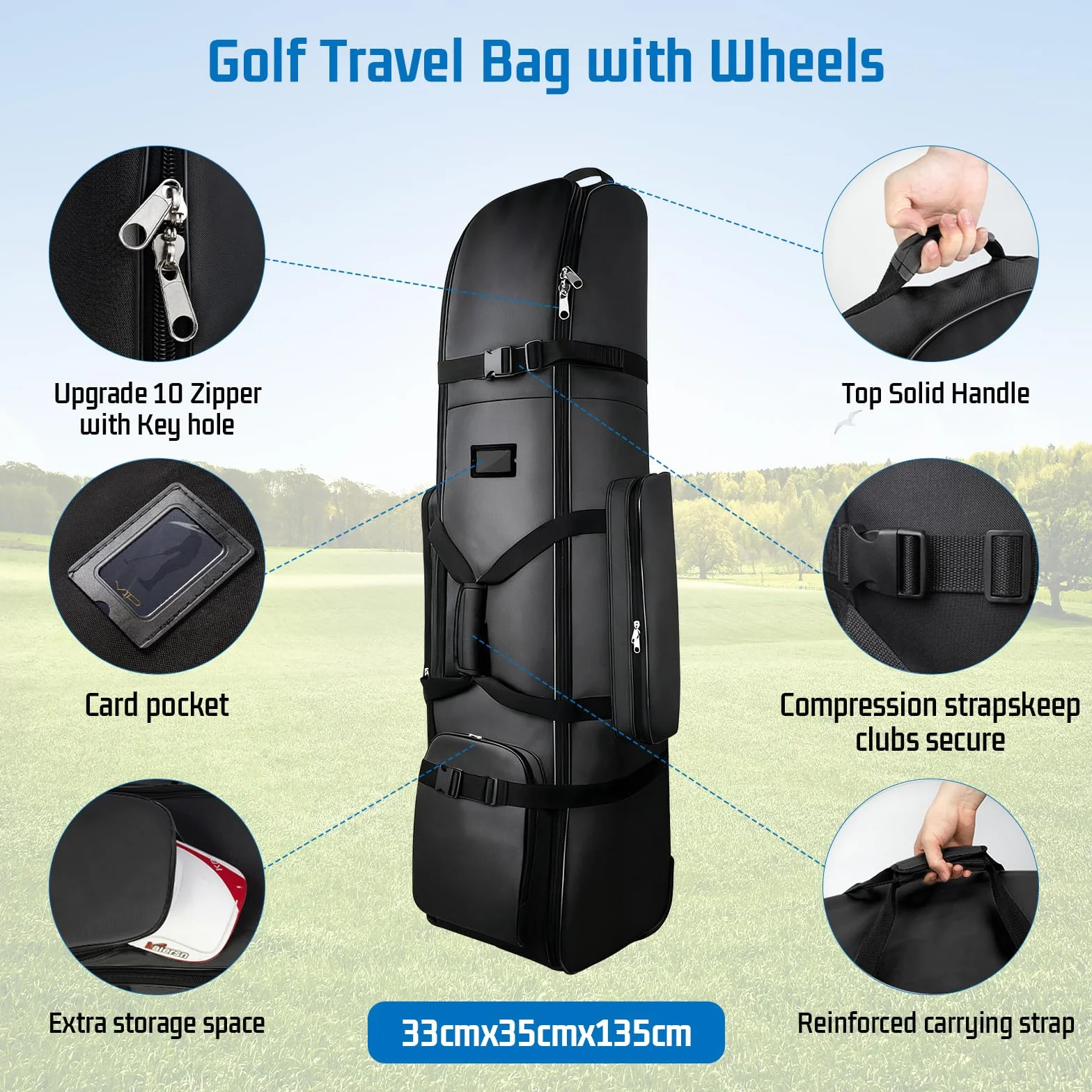 Valigia da Golf in Tessuto Oxford 900D Impermeabile Custodia da Viaggio con Ruote