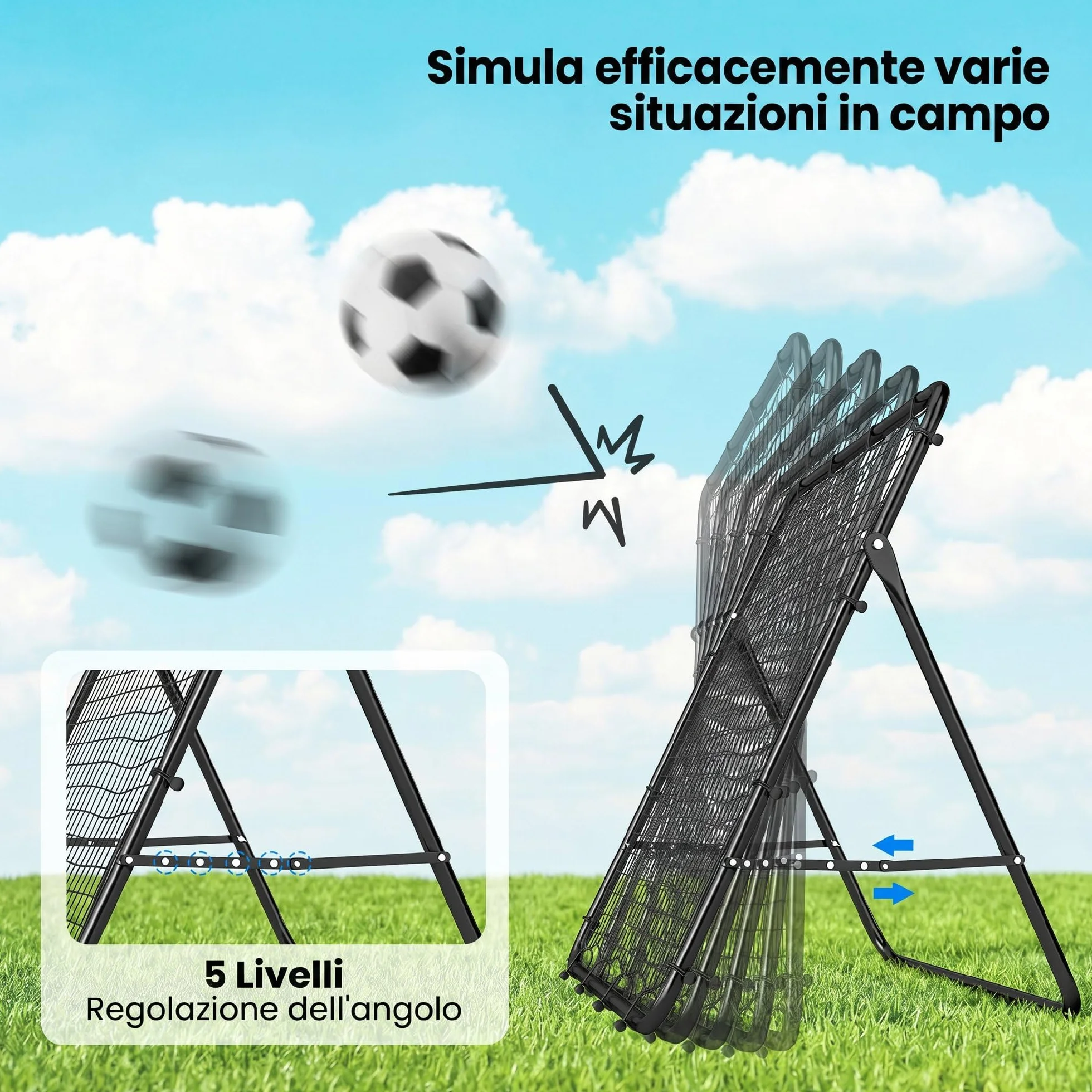 SPORTNOW Pieghevole Rete di Rimbalzo Calcio 5 Angolazione Regolabile Acciaio Allenamento Nero