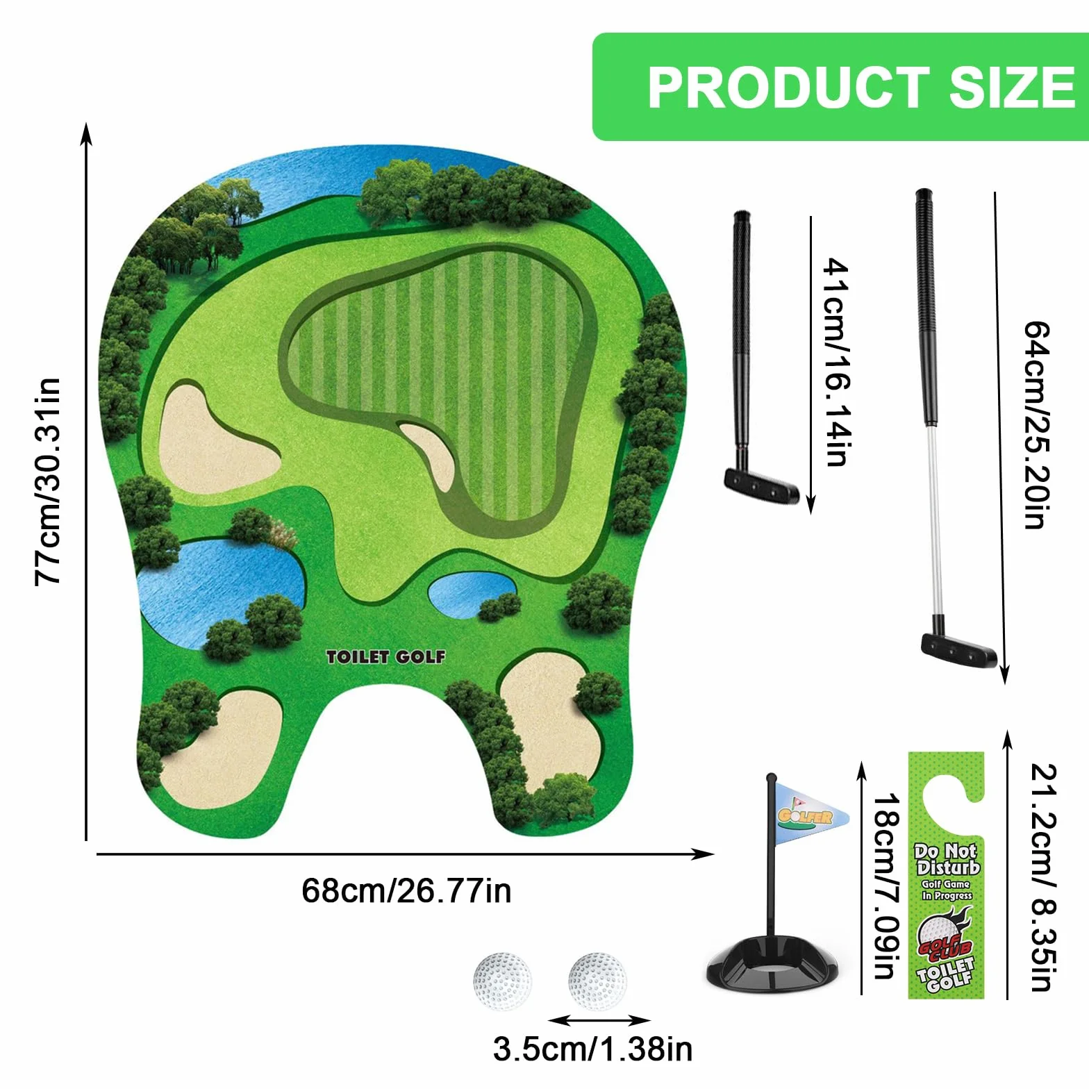 Golf Toilet Game Set 6 Pezzi, Divertente Minigolf Regalo Uomo con Mazza 65 cm, Tappetino, 2 Palline