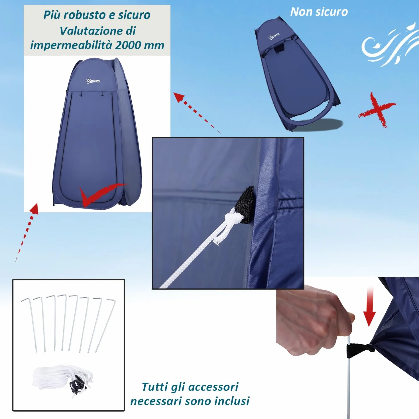 Outsunny Tenda da Doccia Pop Up Impermeabile 100x100x185 cm