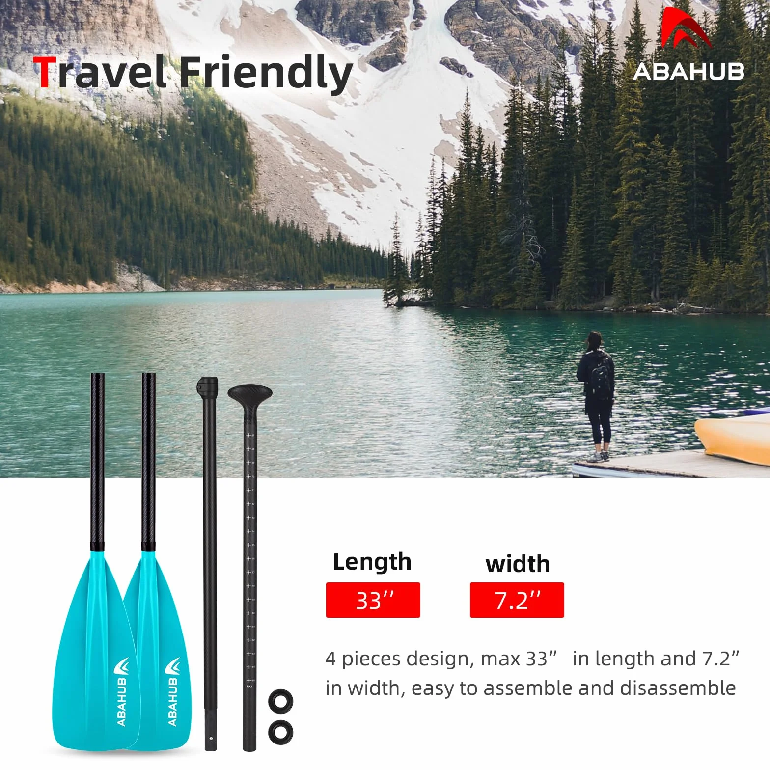 Abahub Pagaia SUP Kayak Carbonio 2 in 1 Pagaia Remi Regolabile Paddle Timone Leggero per Stand up Paddleboard, Albero in Carbonio Nero/Blu/Verde/Grigio/Arancione/Rossa in Plastica Nylon Lama