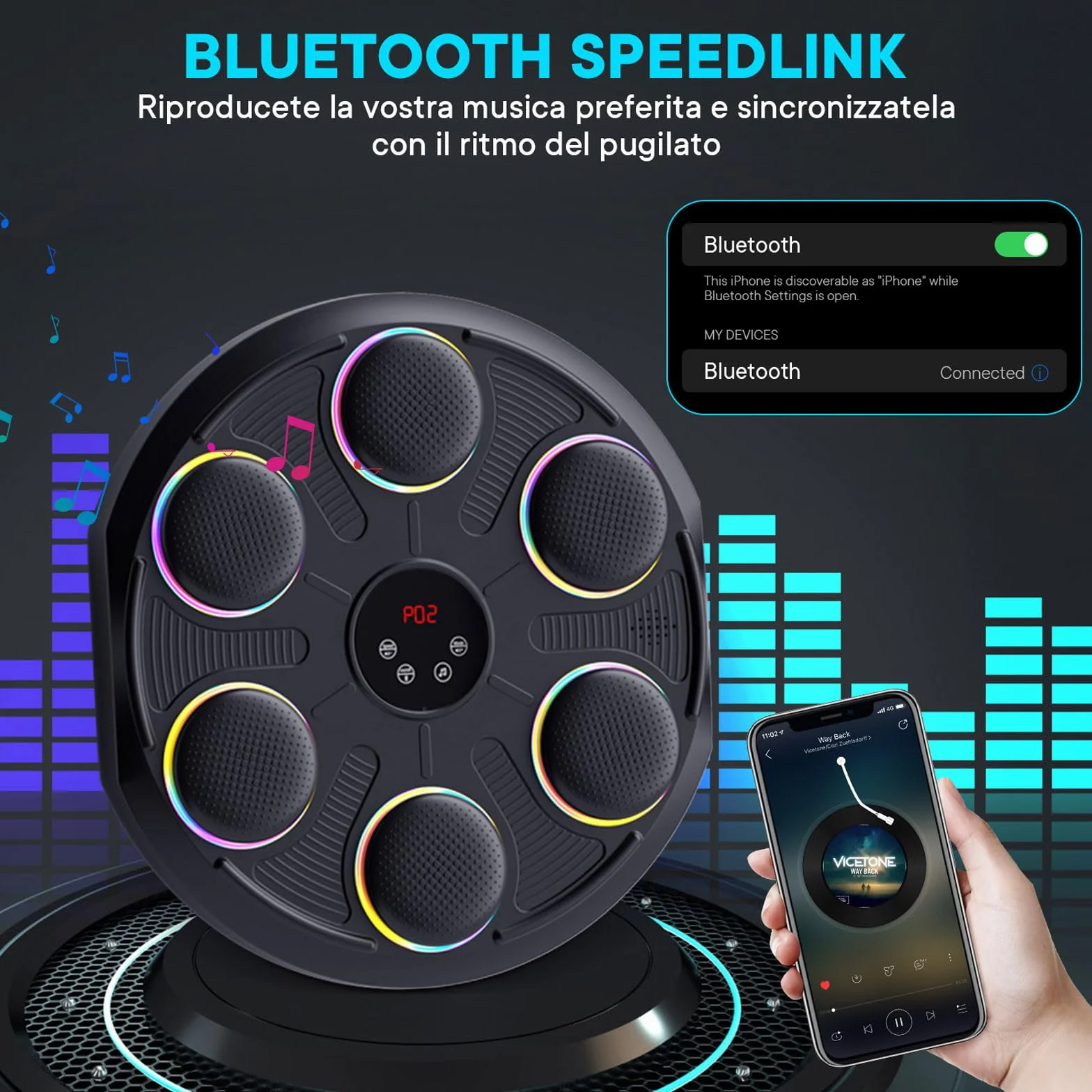 Music Boxing Machine - Tirapugni Musicale da Parete con 12 velocità e modalità Luce, Bluetooth, Macchina da Boxe per Allenamento Casa, Include Guanti MMA, per Allenamento Casa Adulti