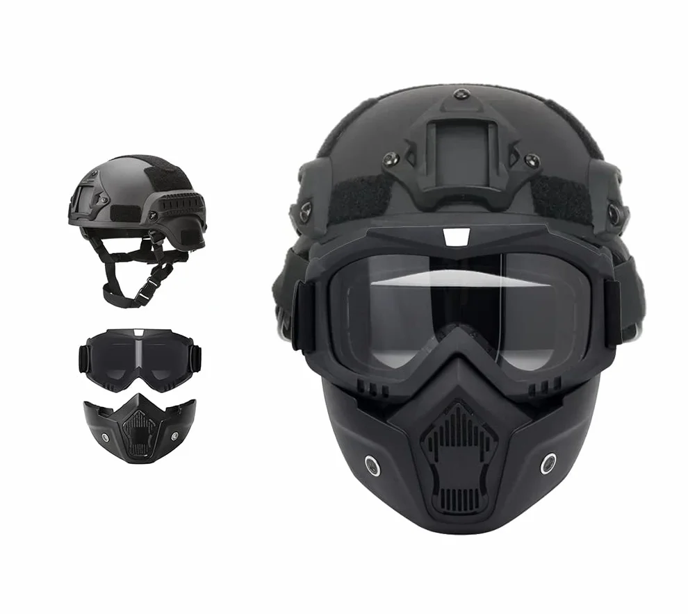 MICH Caschi tattici con maschera staccabile per Airsoft, Paintball e Caccia
