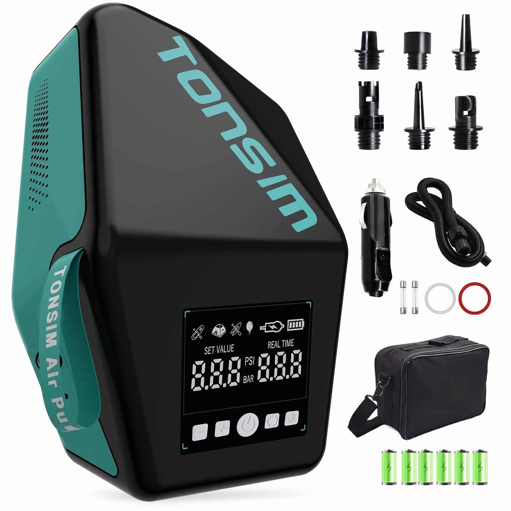 Tonsim Pompa Elettrica Sup con Batteria 20 PSI, Pompa ad Aria Ricaricabile con 4 Modalità, Doppio Stadio di Gonfiaggio e Sgonfiaggio, Collegamento Auto 12V-DC, Spegnimento Automatico per Paddleboard