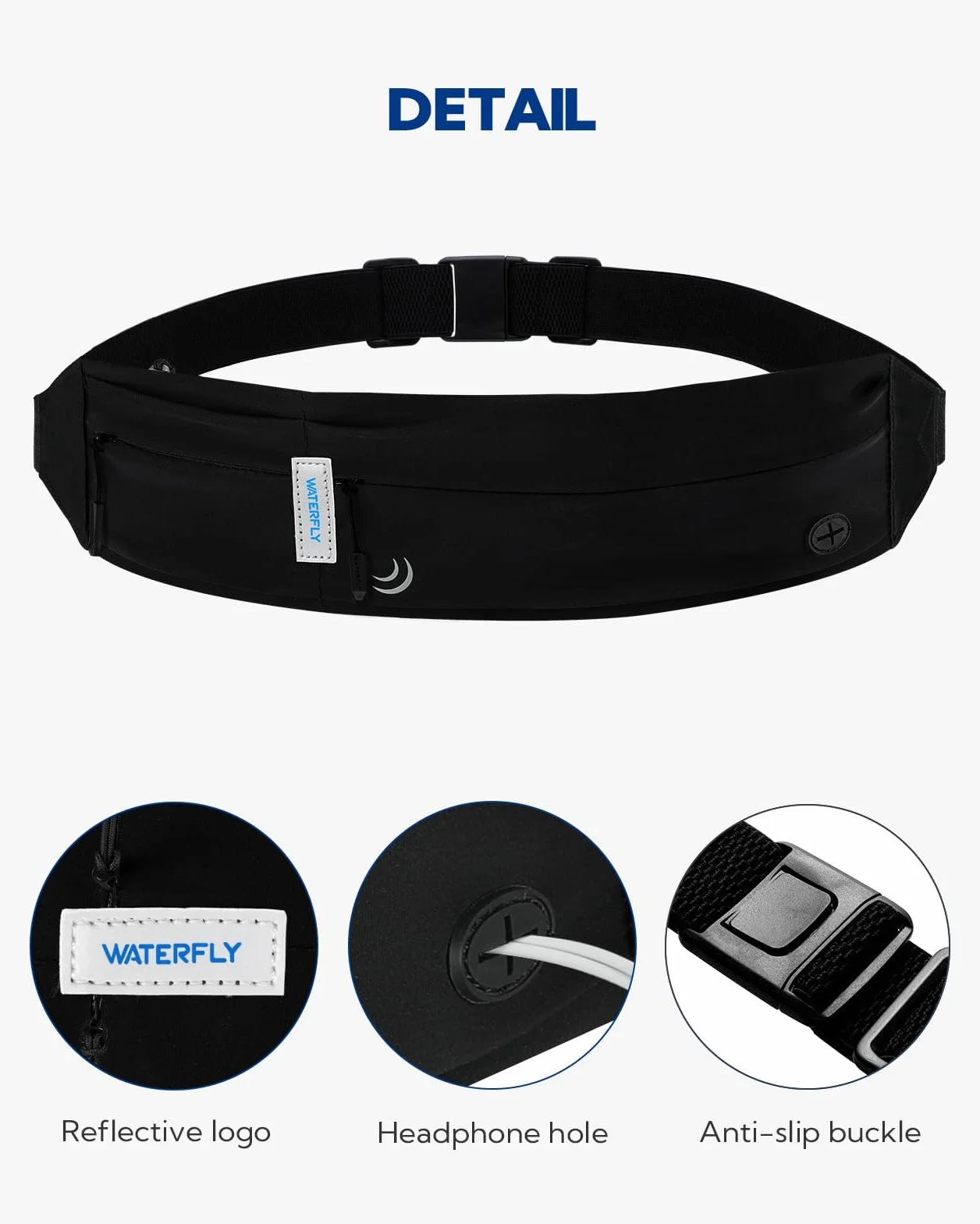 WATERFLY Marsupio Running Uomo Donna Cintura da Corsa Cellulare Porta Telefono Running Belt Maratona Jogging Fitness Sport Nero