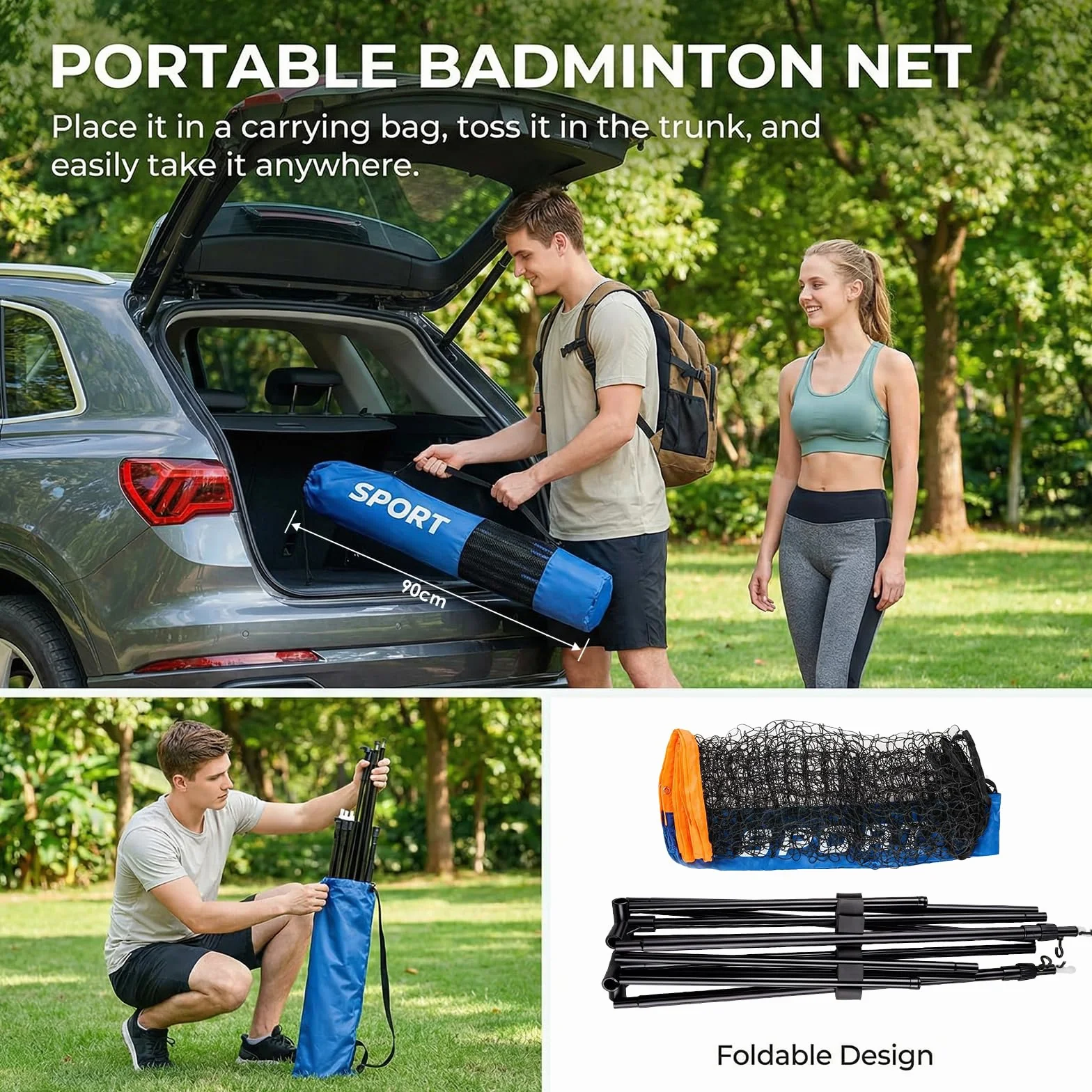 Filet de Badminton 4m/5m Portable pour Volley-Ball Pickleball Tennis Hauteur Réglable Nylon Pliable avec Sac de Transport