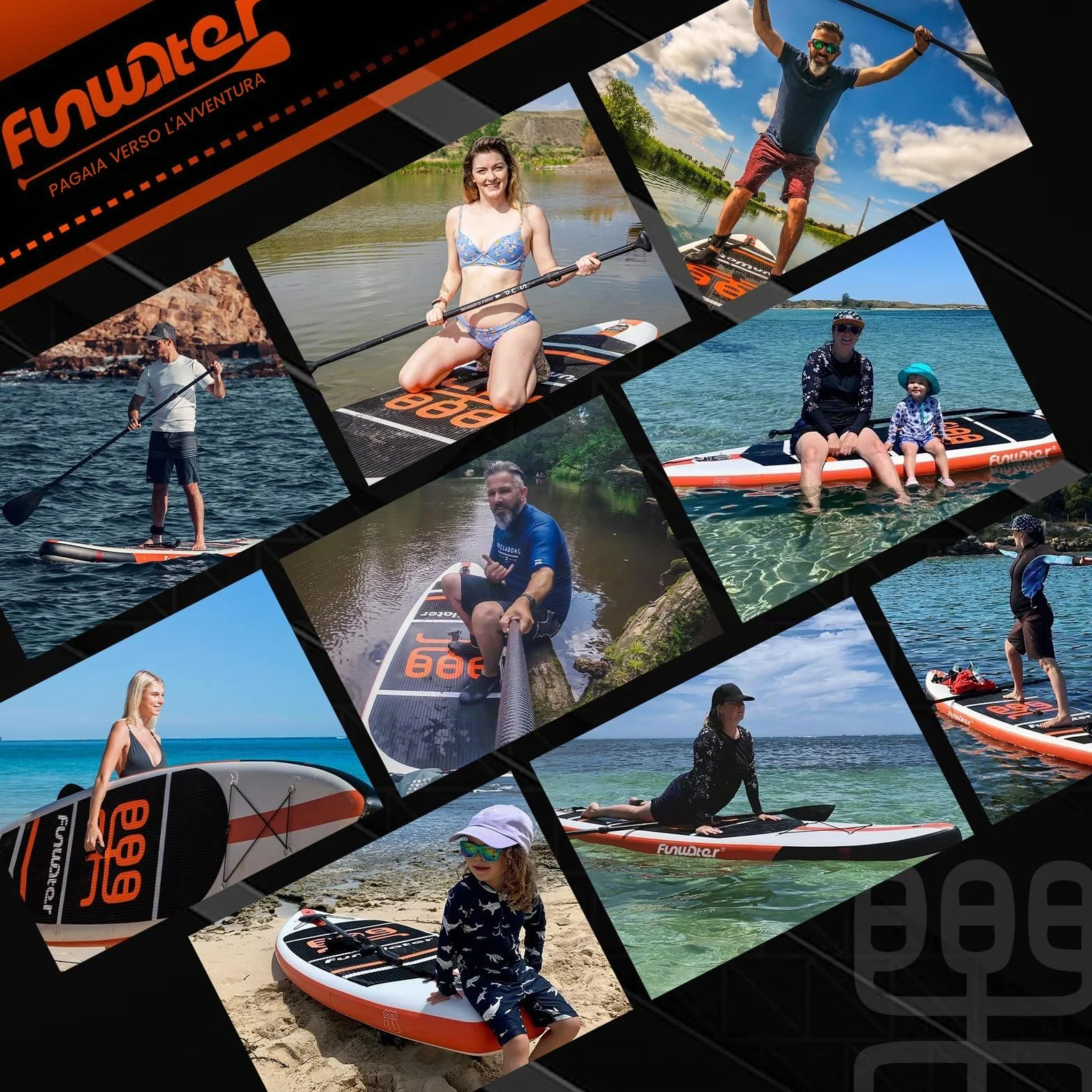 FunWater SUP Gonfiabile Portatile: Tavola Gonfiabile, Pinne, Pompa, Pagaia, Zaino, Guinzaglio di Sicurezza per Adulti e Ragazzi