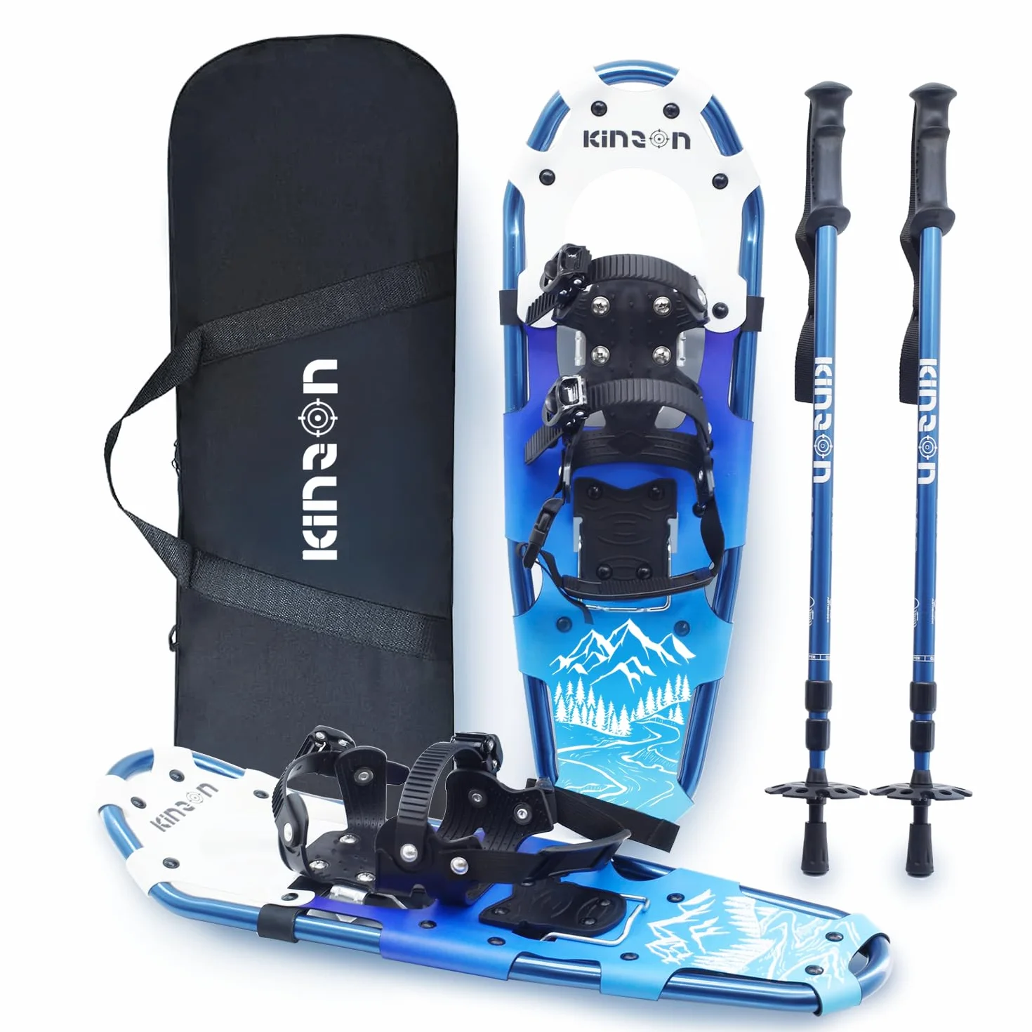 KinZon Racchette da neve 3 in 1, leggere e resistenti, con bastoni da trekking e borsa da trasporto, dispositivo di sollevamento del tallone,per escursioni